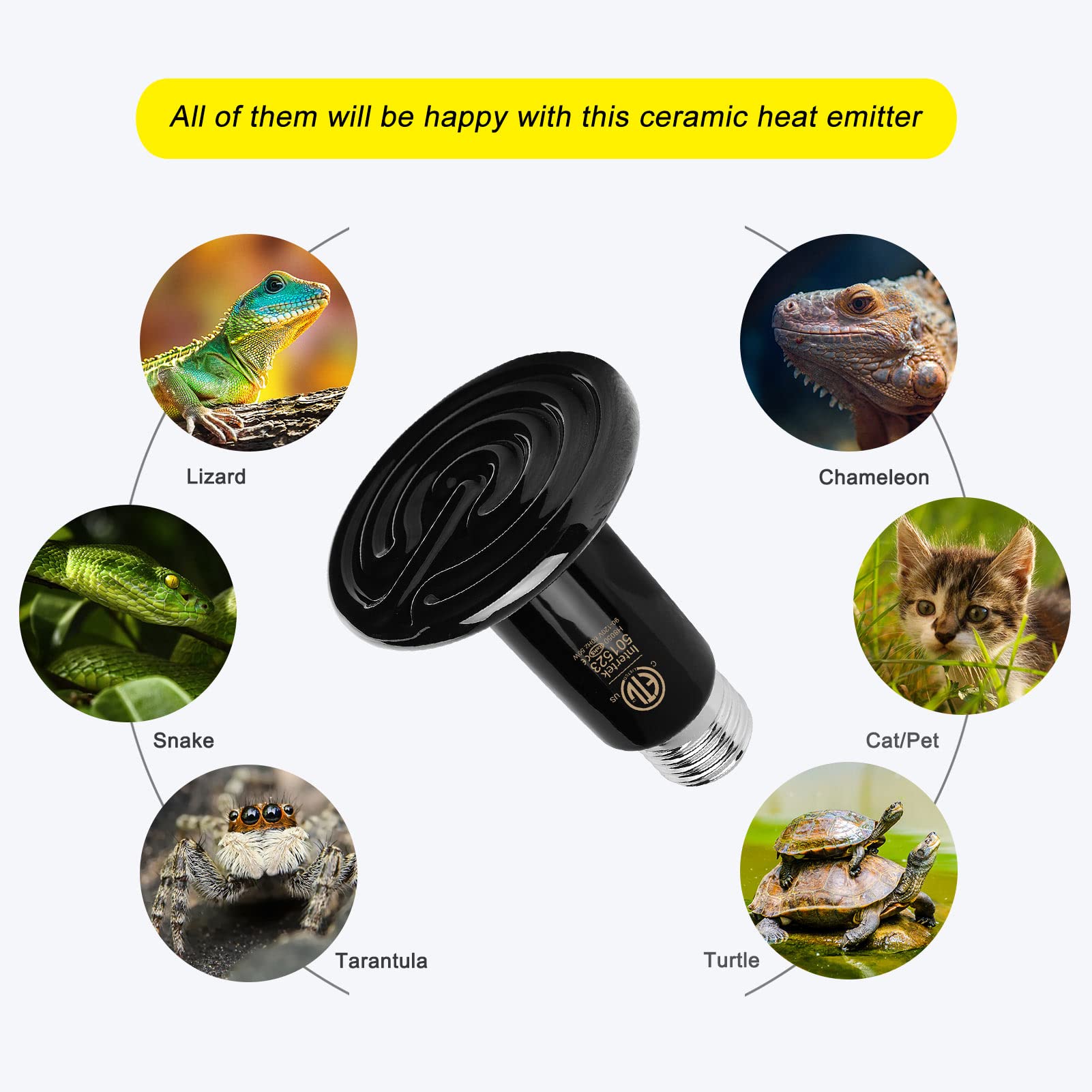 Fiveage 50W Ceramic Heat Emitter Che Bulb Reptile Heat Lamp No Light Emitted Pet Brooder Coop Heater Heat Bulb Black-2 Pack