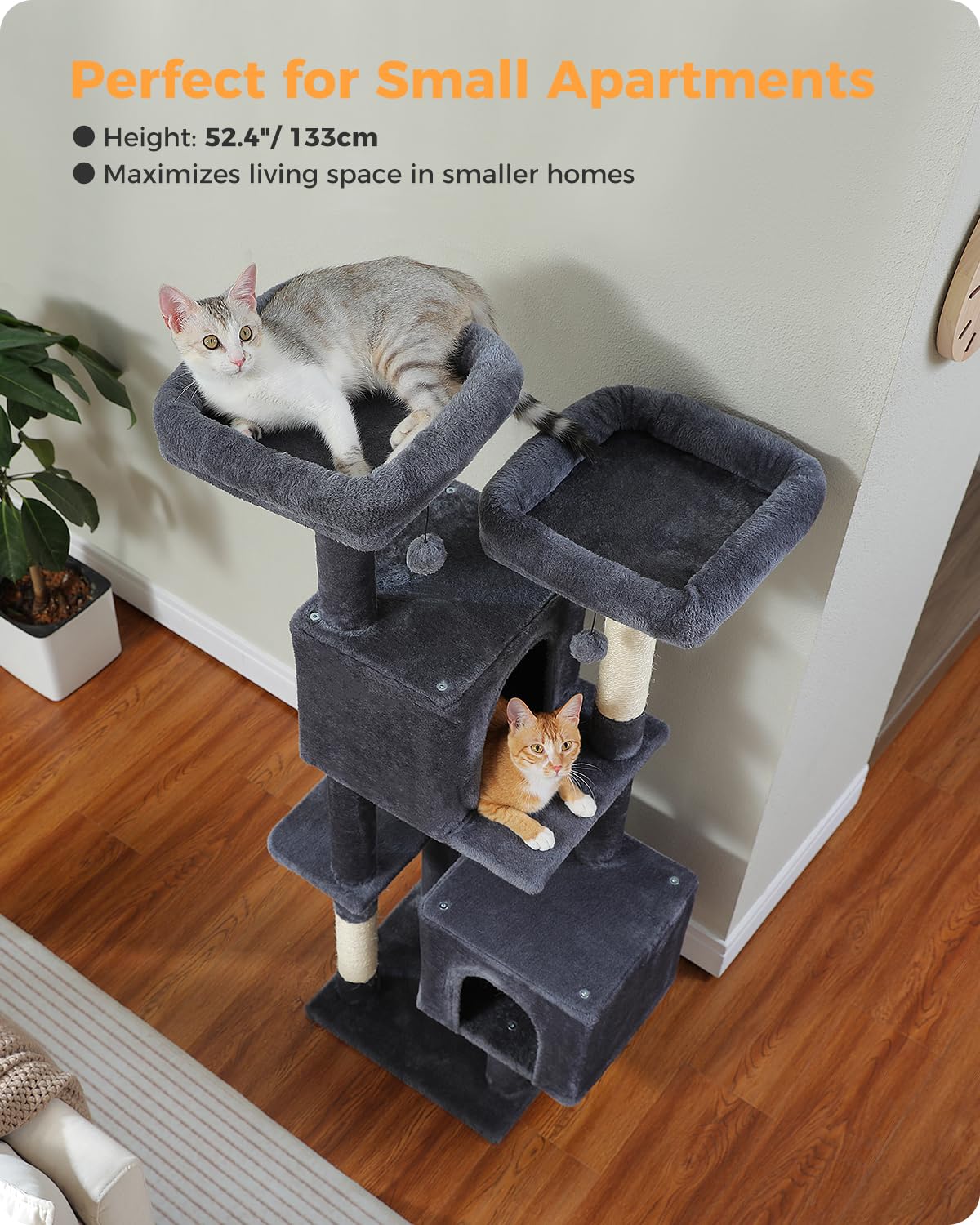 Muttros Cat Tree, 52.4'' Multilevel Cat Tower For Indoor Cats, Plush Cat Tree House With 2 Padded Perches, 2 Condos & 2 Scratchi