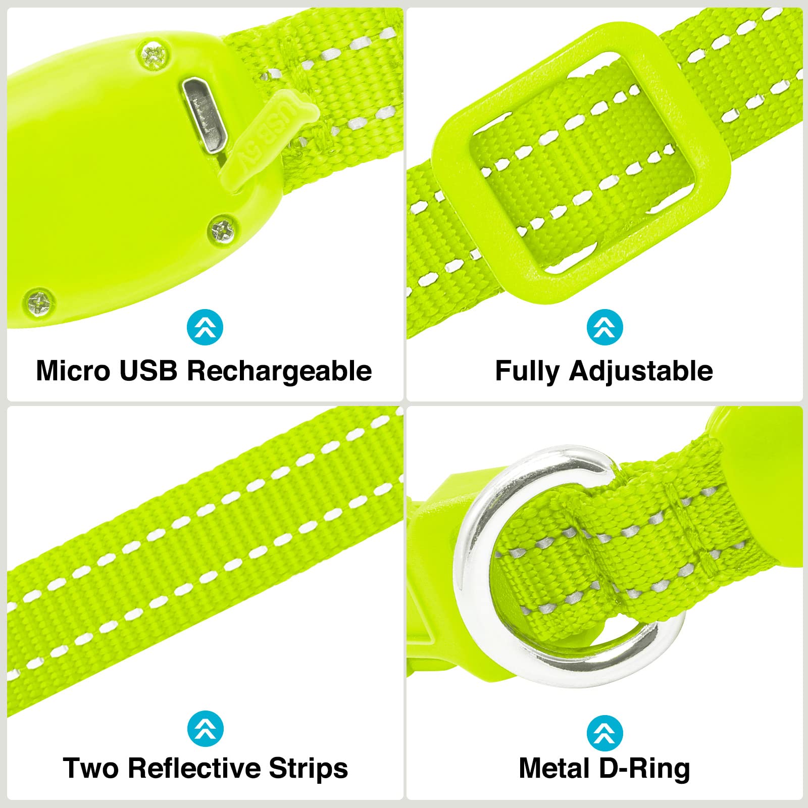 Koskill Light Up Dog Collar At Night, Led Dog Collar Adjustable, Lighted Dog Collar Rechargeable Waterproof, Dog Lights For Night Walking, Glow In The Dark Dog Collars Light For Small Pet (S, Green)