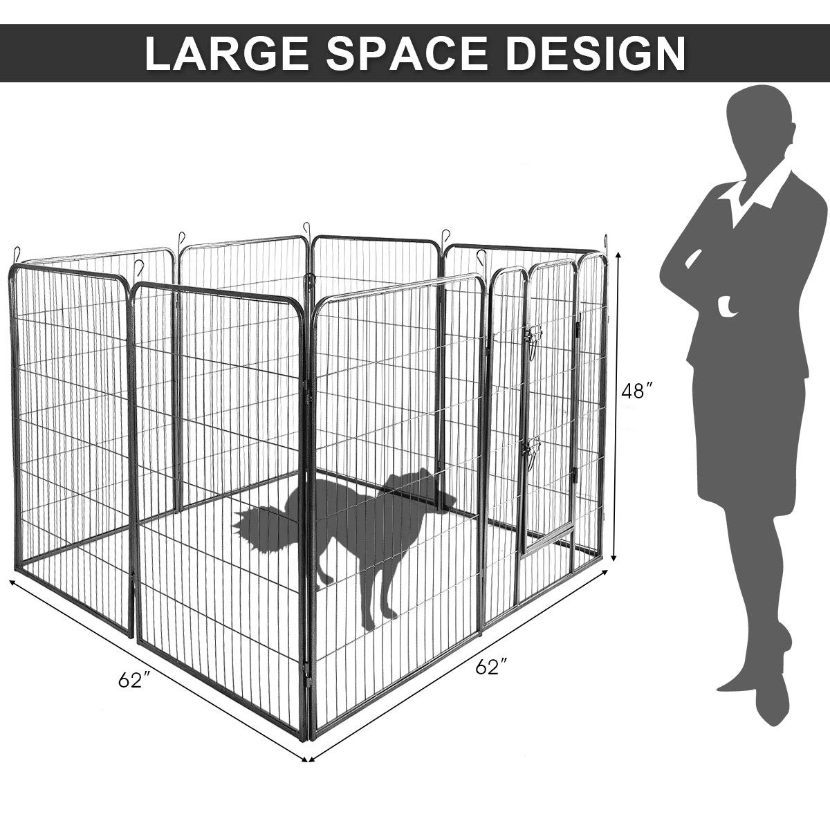 Giantex 48" Metal Dog Fence with Door, 8 Panels Portable Playpen for Large Dogs, Black