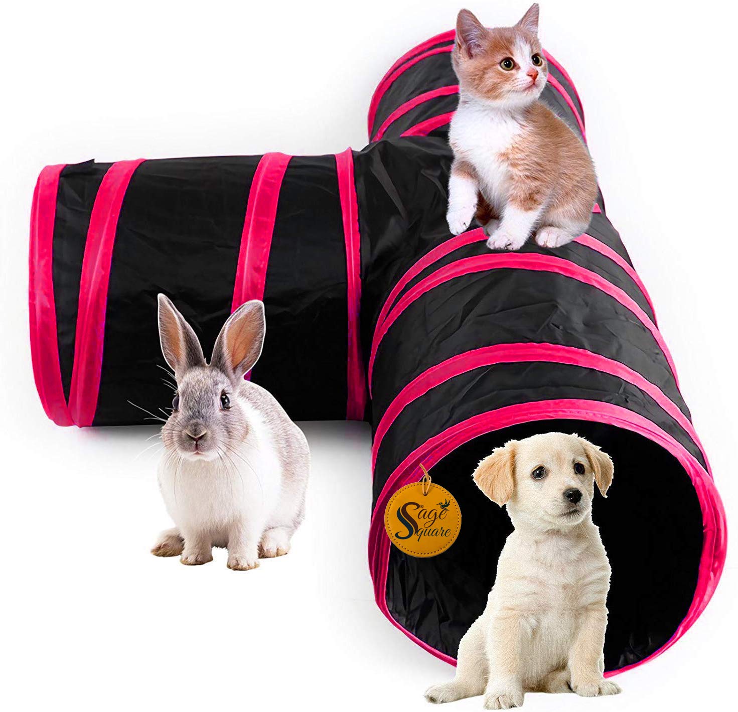 Sage Square Jumbo Collapsible Portable Sleeping Bag Exercise 3 Way Tunnel With Hanging Ball For Cat, Kitten, Rabbit, Guinea Pig,