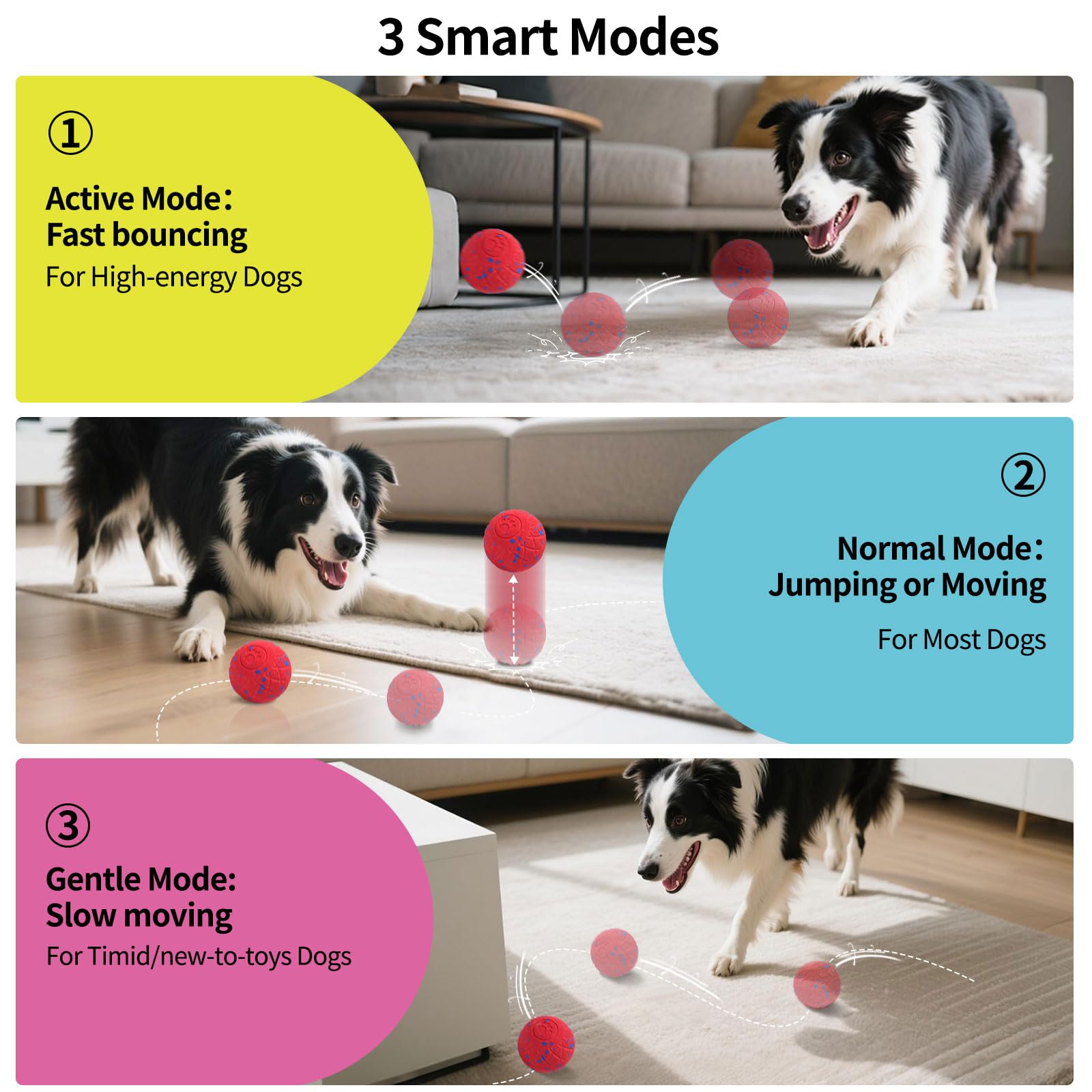 SCHITEC Interactive Dog Toys Ball Smart Automatic Bouncing Moving Rolling Vibrating Ball Motorized Pet Chase Toys for High Energ