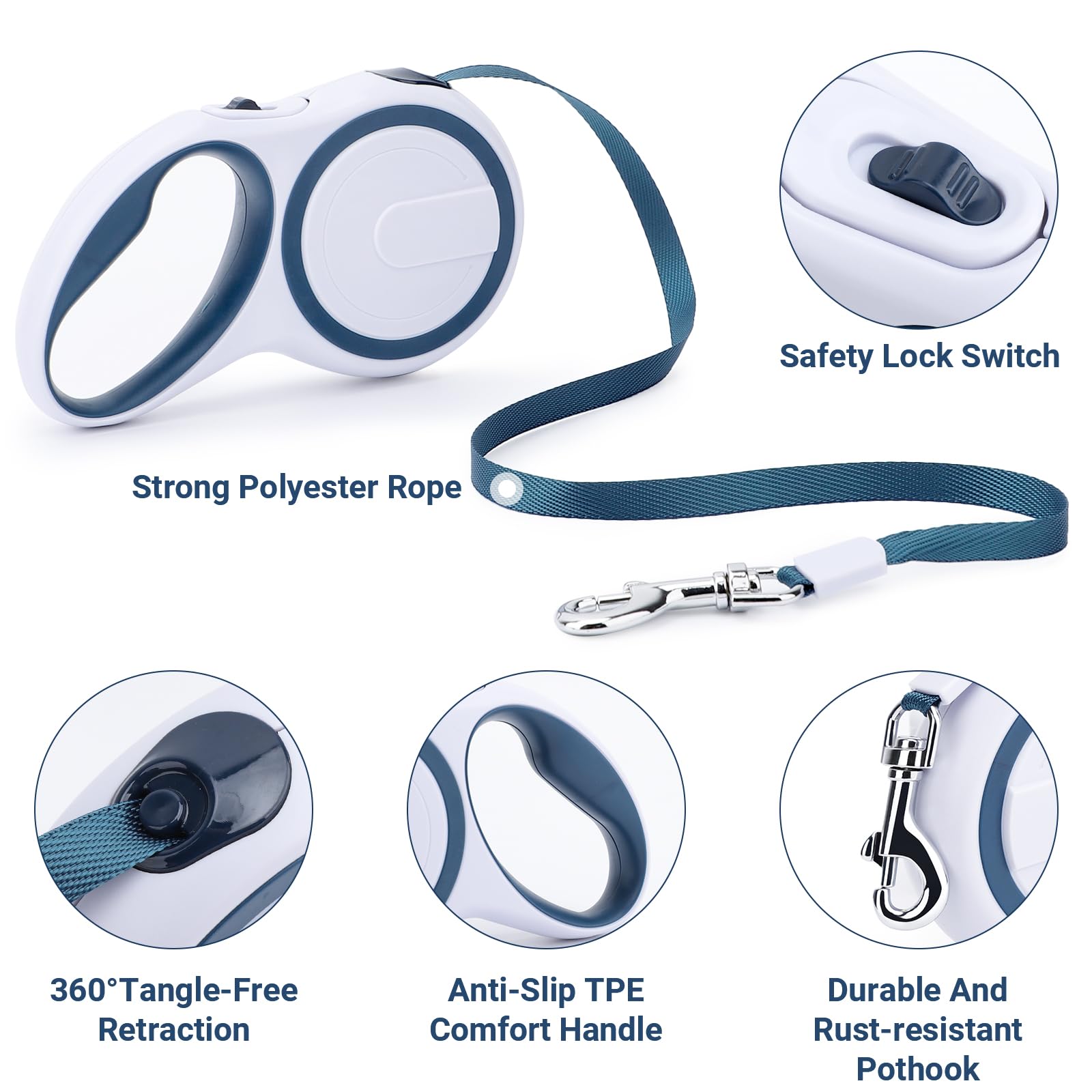 Segarty Extendable Leash, 16Ft Heavy Duty Walking Dog Retractable Leash For Medium Small Dogs Up To 44Lb, Anti-Slip Handle 360Ta