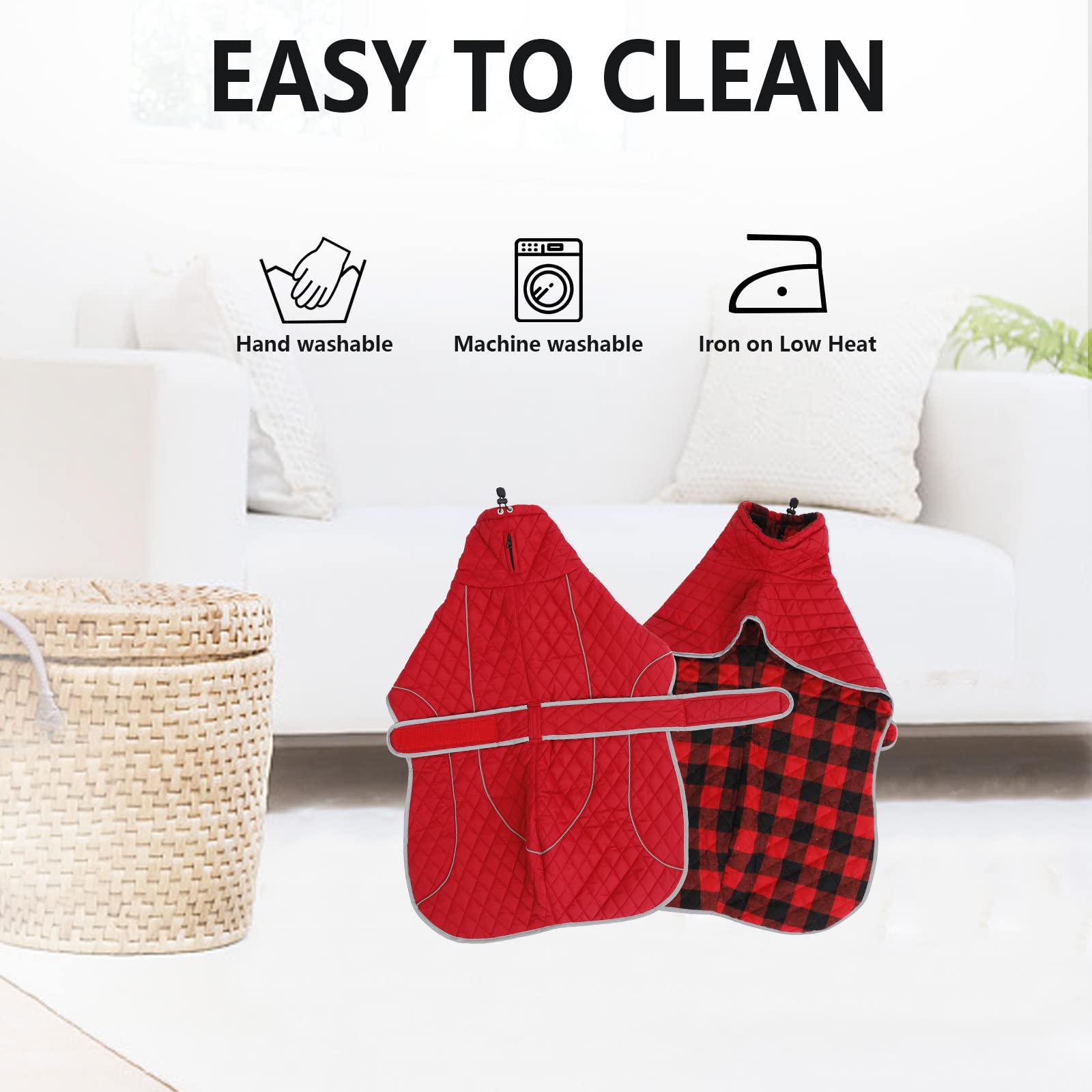 Greyhound Winter Coat, Whippet Coat With Padded Fleece Lining, Water Resistant Dog Jacket With Hook And Loop Closure And Reflective Trim Safety - Red - Medium