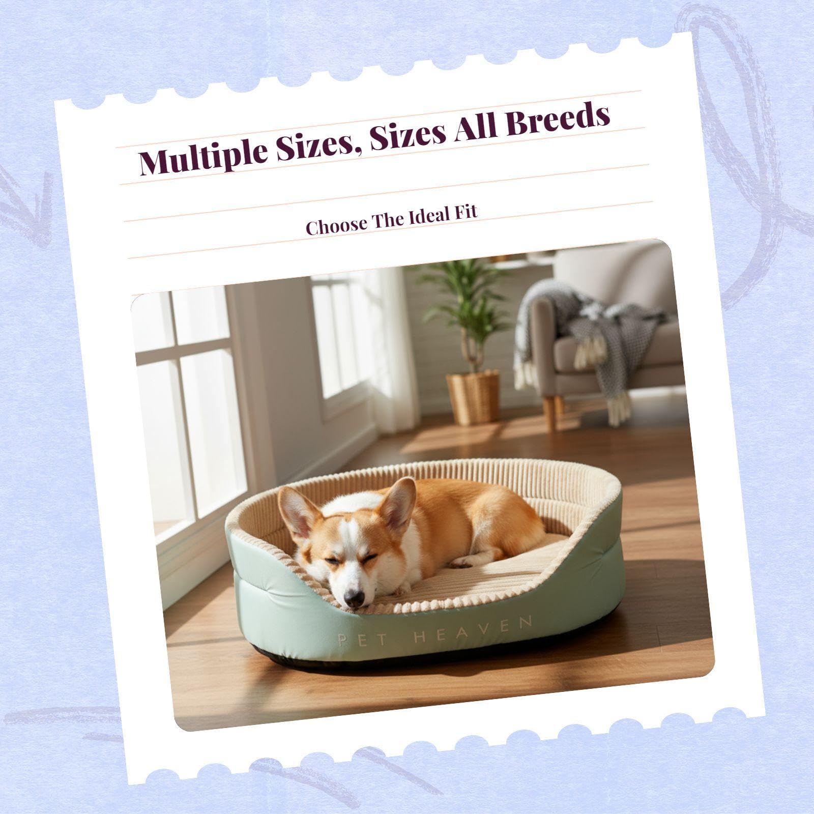 ZOOMELLA Dog Bed, cleanable Pet Mat, suitable for all seasons, for Large Dogs, Removable Cover Green Khaki+Pad 65 * 50 * 20cm|So