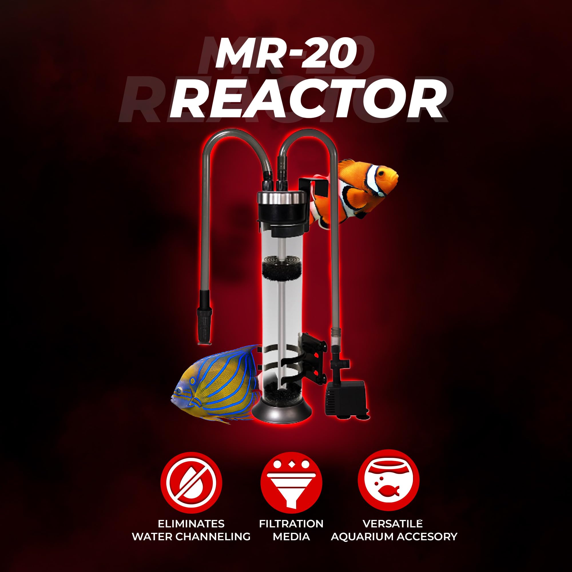 Aquatop Media Reactor - 95 GPH Up-Flow Filtration System for 10-75 Gal Tanks - Adjustable Pump - Multi Color - Model MR-20