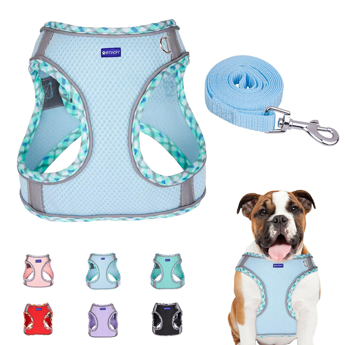 Btdcfy Step In Mesh Dog Harness And Leash Set - Breathable Air Mesh Reflective Escape Proof Vest, No Choke, Lightweight, Blue