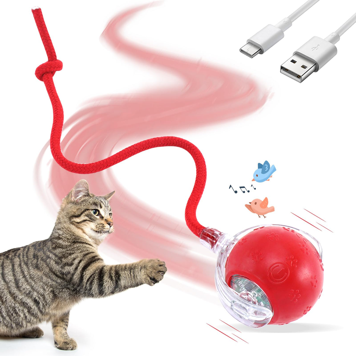 Voxget Interactive Cat Toys With Motion Activated And Chirping, Imitation Mice Design, Rechargeable Smart Pet Ball Toy For Indoo