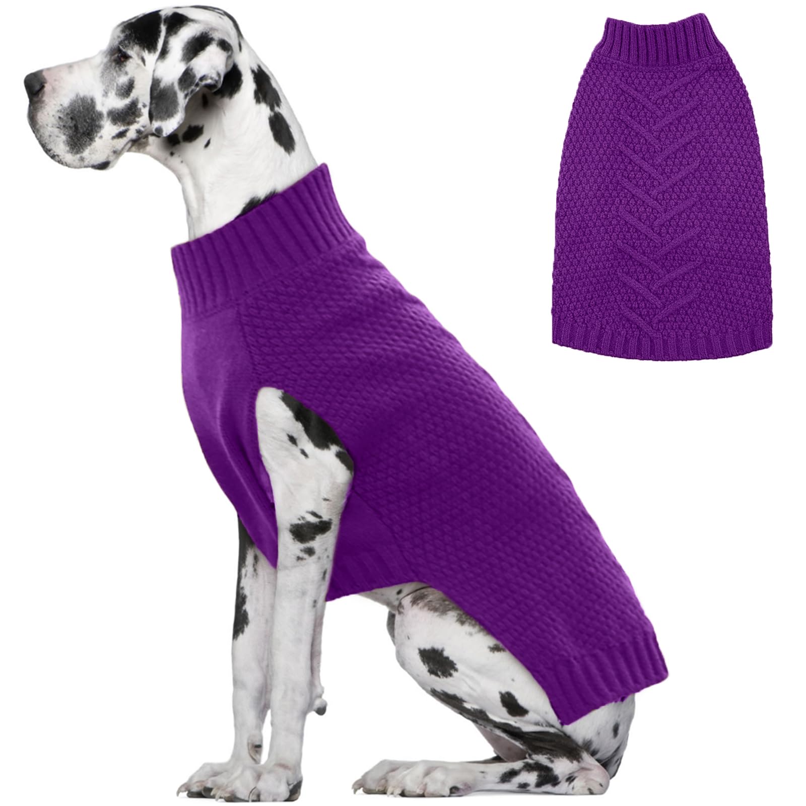 Iecoii Purple Extra Large Dog Sweater, Warm Winter Coat For Large Dogs, Knitwear, Doberman, Great Dane, 4Xl
