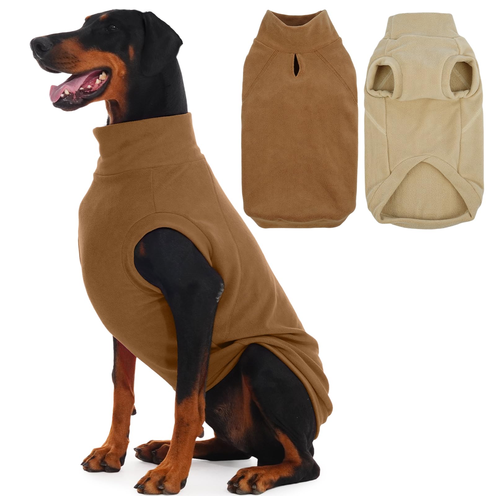 IECOii 2 Pack 5XL Fleece Dog Sweater Warm Stretchy Large Sweatshirts with Harness Hole, Vest for Cold Weather Outdoor Walking, H
