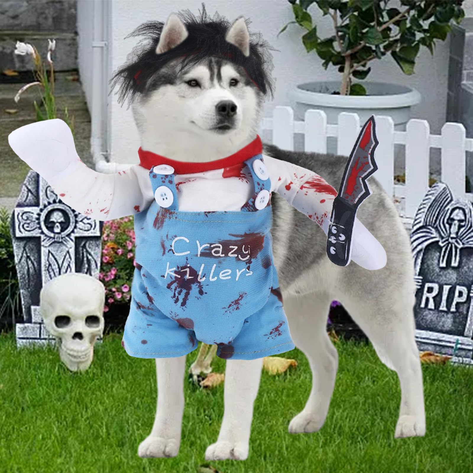 Dog Halloween Deadly Costume Set Cute Funny Cosplay Chucky Outfits Puppy Halloween Theme Party Clothes(X-Large)