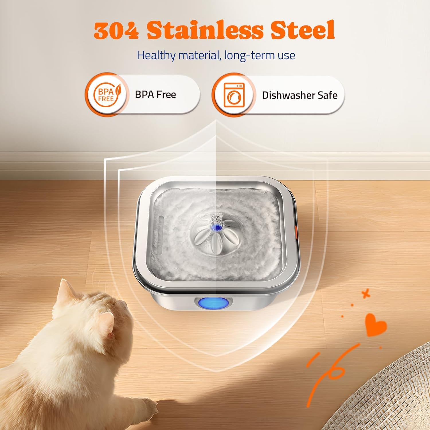 Cat Water Fountain Stainless Steel, 4L/135Oz Cat Fountain, Automatic Dog Drinking Dispenser With Water Level Window, 6 Filters,