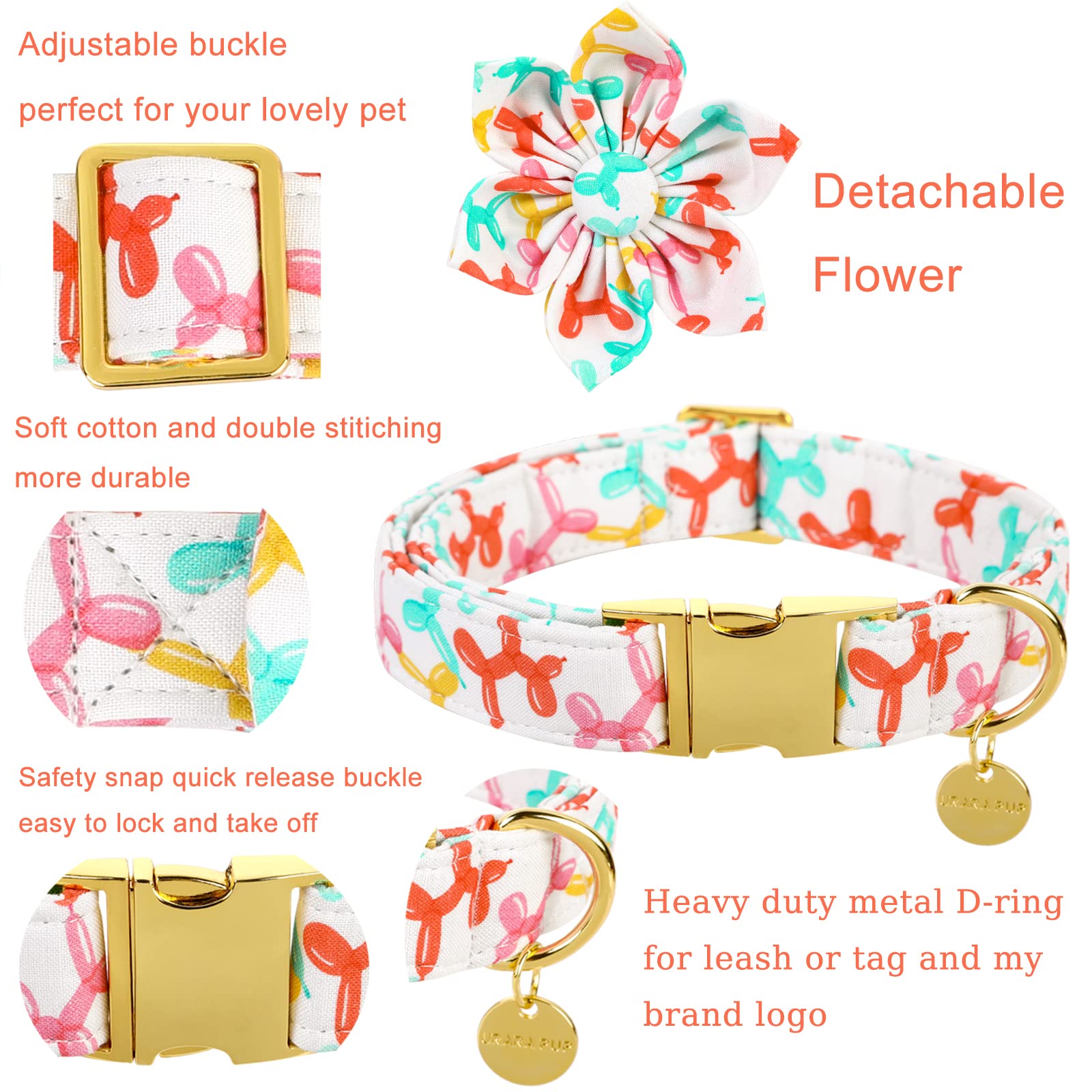 Up Urara Pup Dog Collar With Flower, Birthday Comfortable Cotton Dog Collar Flower With Metal Buckle, Adjustable Cute X-Large Co