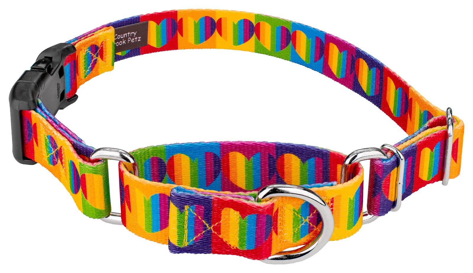 Country Brook Petz - Rainbow Hearts Martingale With Deluxe Buckle Dog Collar - Affection Collection Featuring Designs You'Ll Ado