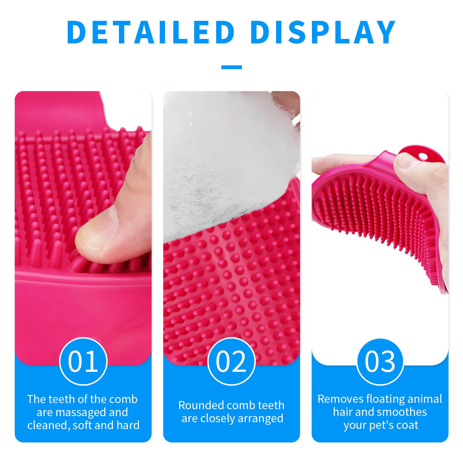 Dsoe Dog Bath Brush | Grooming Comb With Adjustable Loop Handle For Short And Long Hair Cats And Dogs, 2Pcs (Tapered Head, Blue