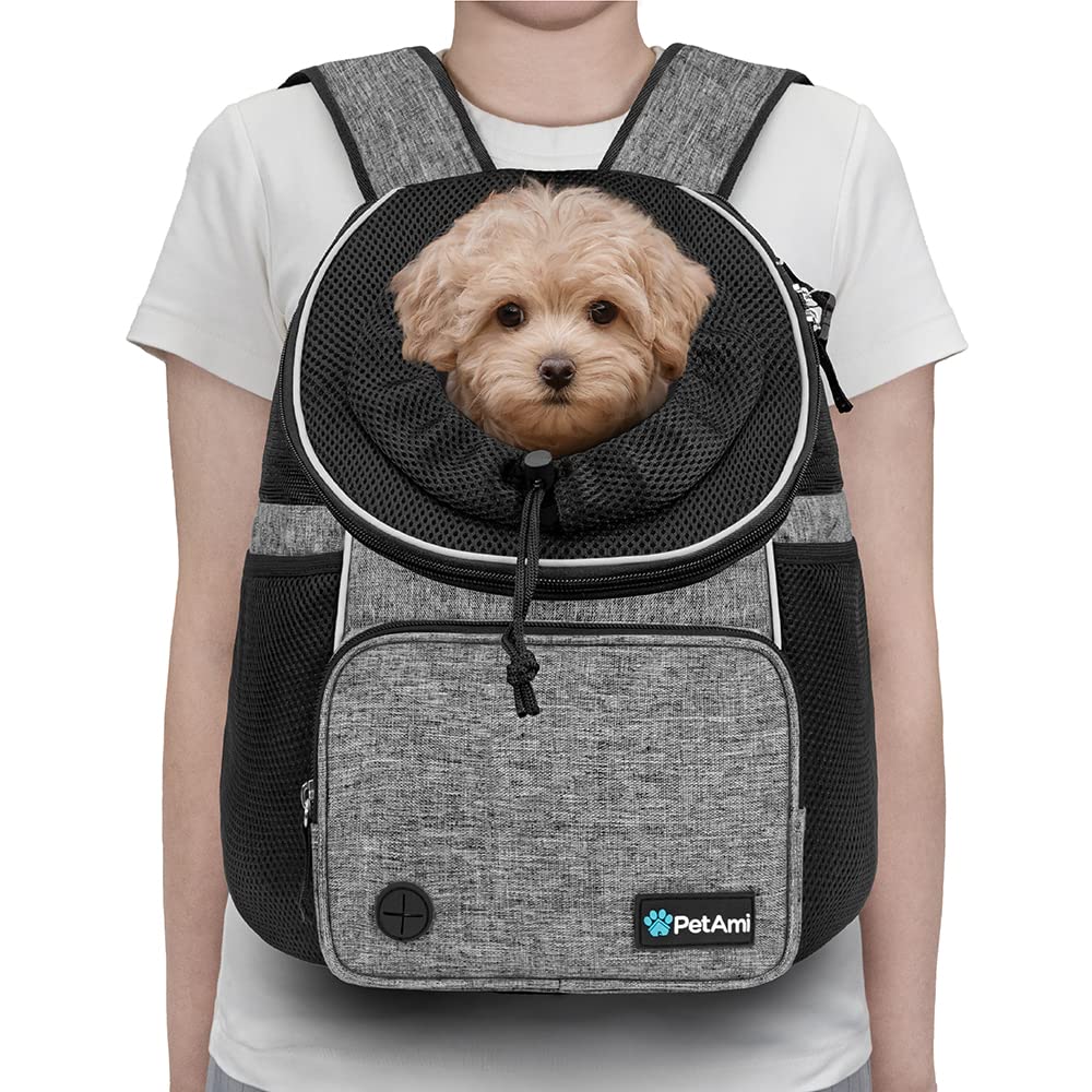 Petami Dog Front Carrier Backpack, Adjustable Pet Cat Chest Ventilated Dog Carrier For Hiking Camping Travel, Small Medium Puppy