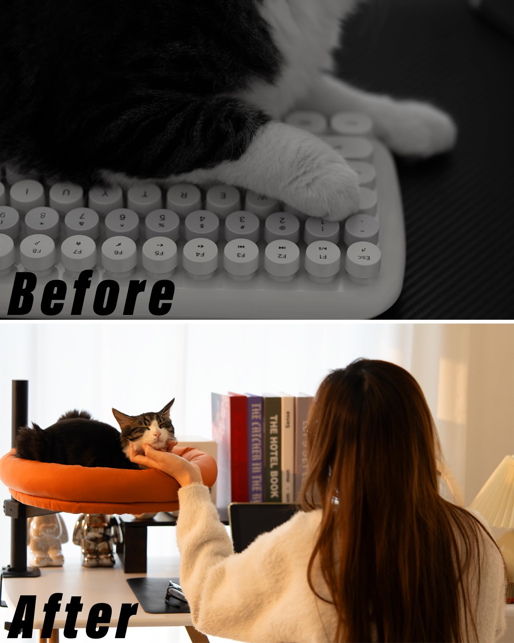 Cat Desk Bed, 360 Adjustable Cat Desk Perch With Leather Cover, Desk Nest Cat Bed, Supports Up To 50 Lbs, Scratch-Resistant, Wat