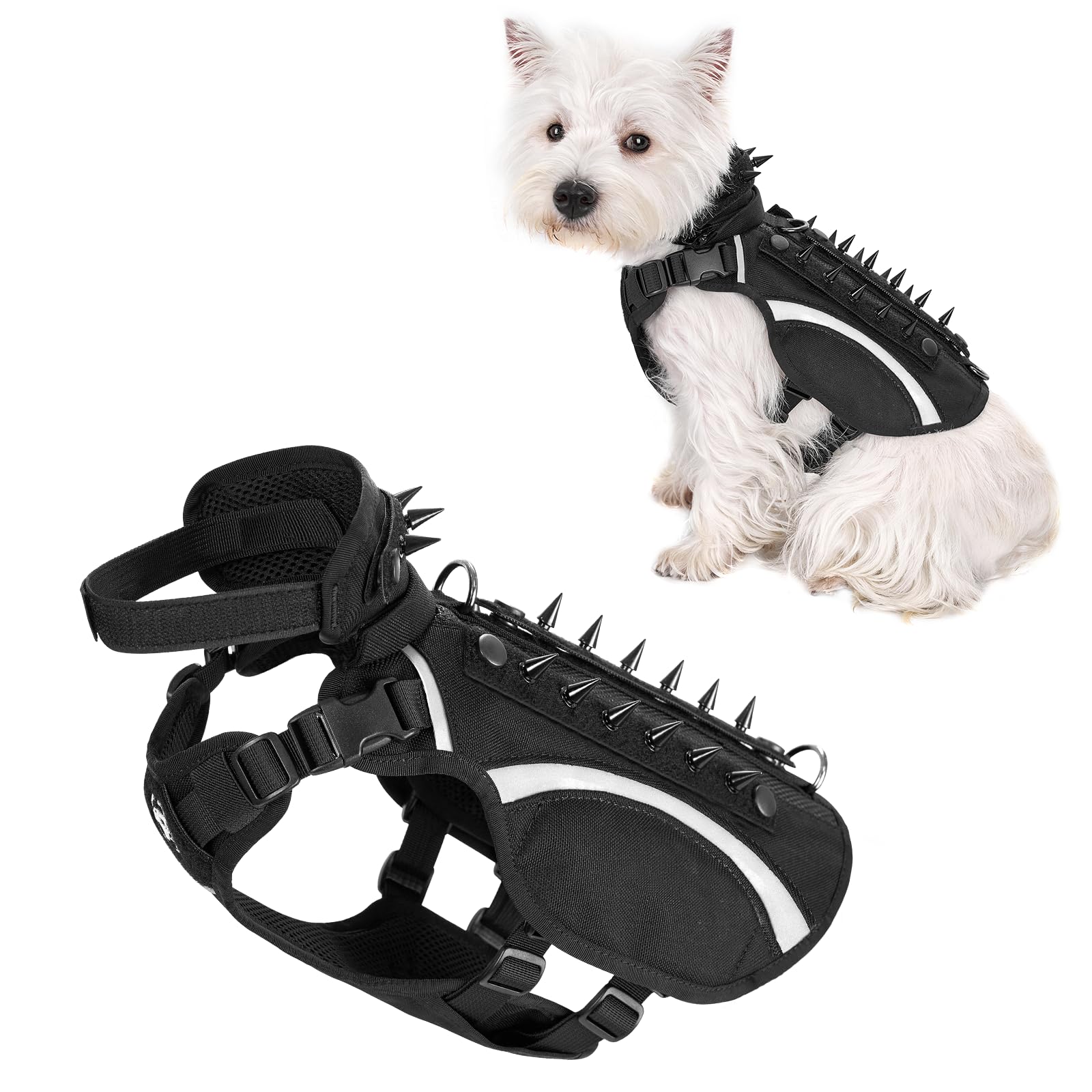 Onetigris Stegosaur Dog Harness With Spikes, Protective Dog Harness With Detachable Collar, Dog Vest With Spikes For Small/Mediu