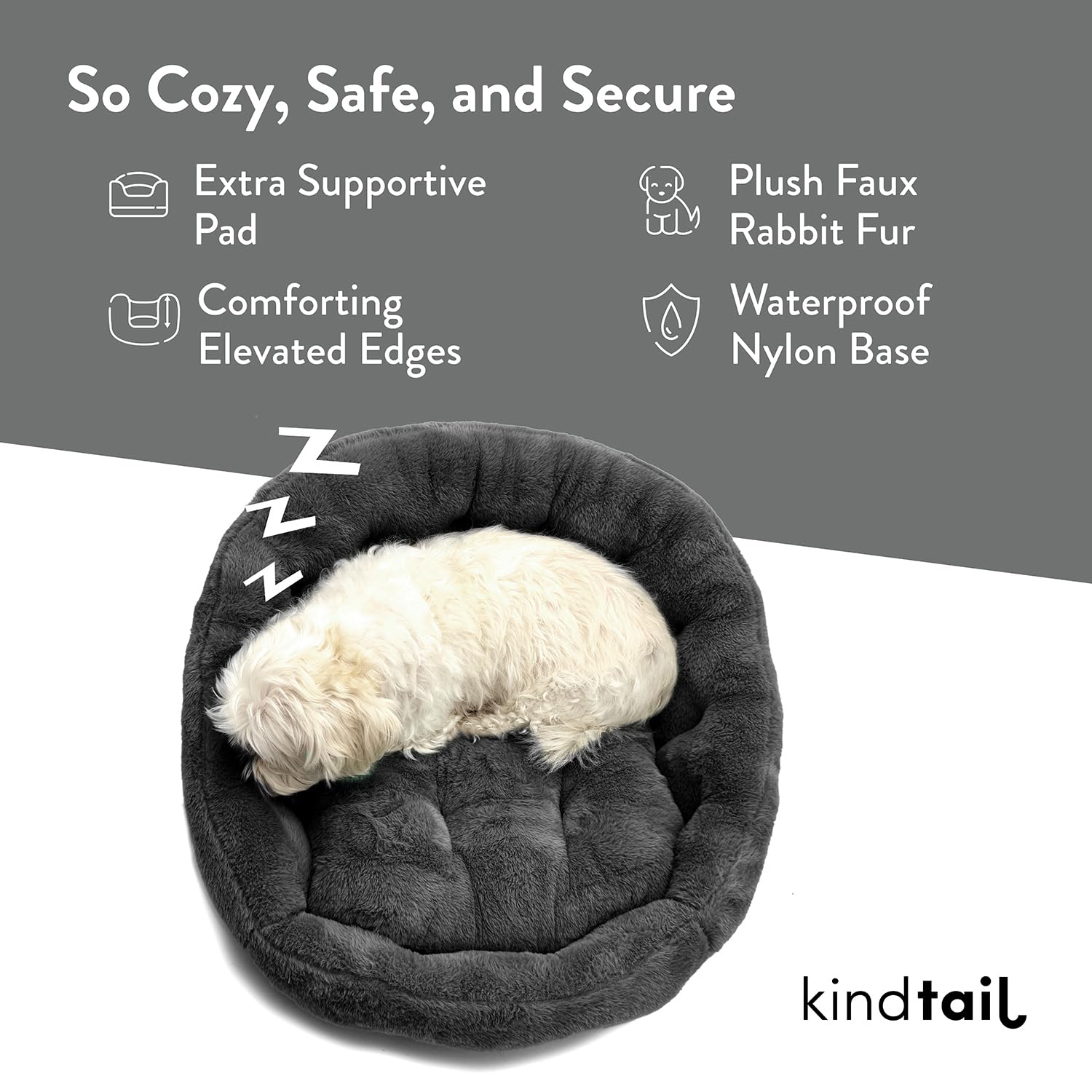 Kindtail Small Orthopedic Dog And Cat Bed - Faux Fur Luxury Cuddler For Pets Under 15 Lbs, Comfortable Waterproof Material With