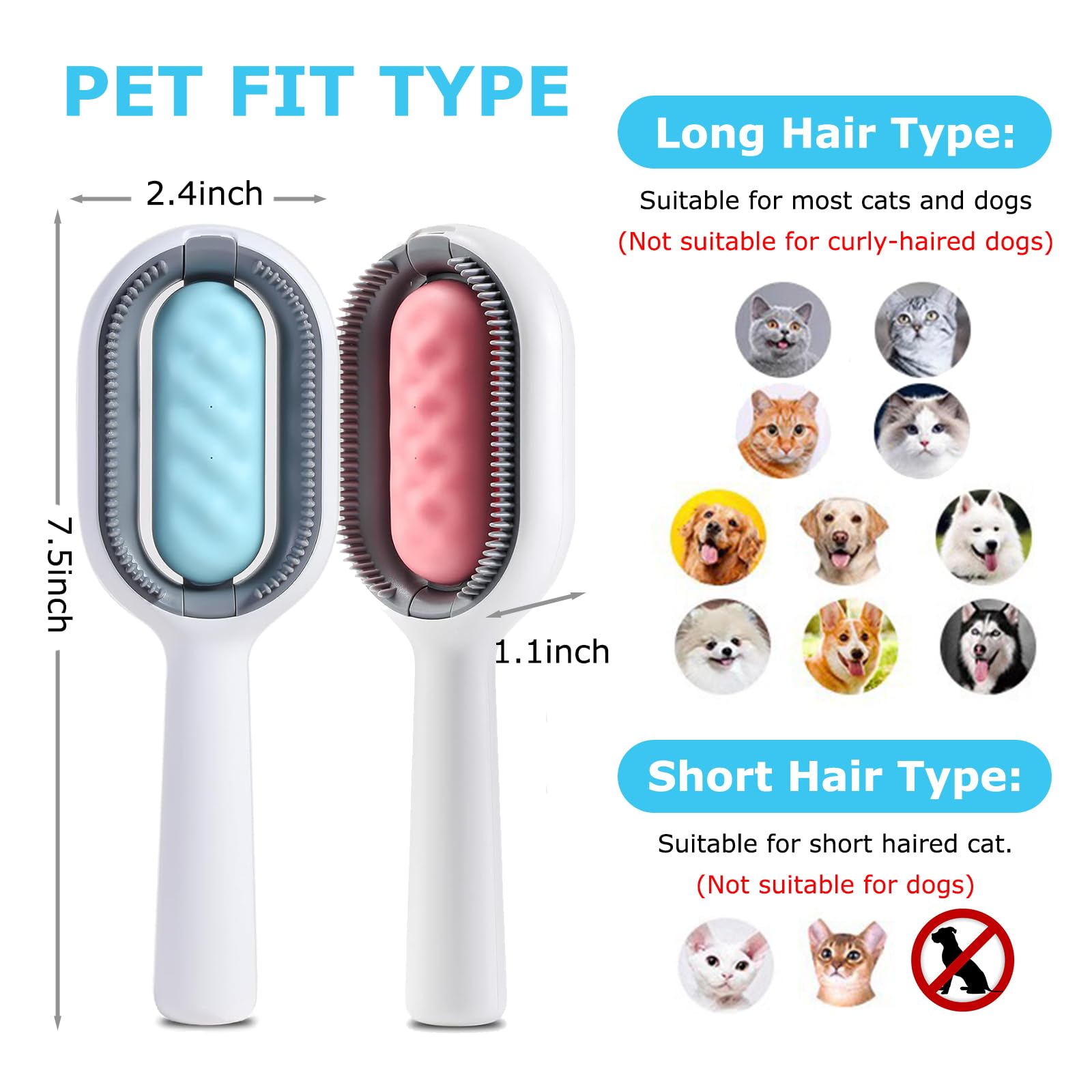 Mivofun 4 In 1 Pet Hair Removal Comb With Gravity Water Tank, Cat Dog Massage Brush Self Cleaning Grooming Wet Comb For Shedding