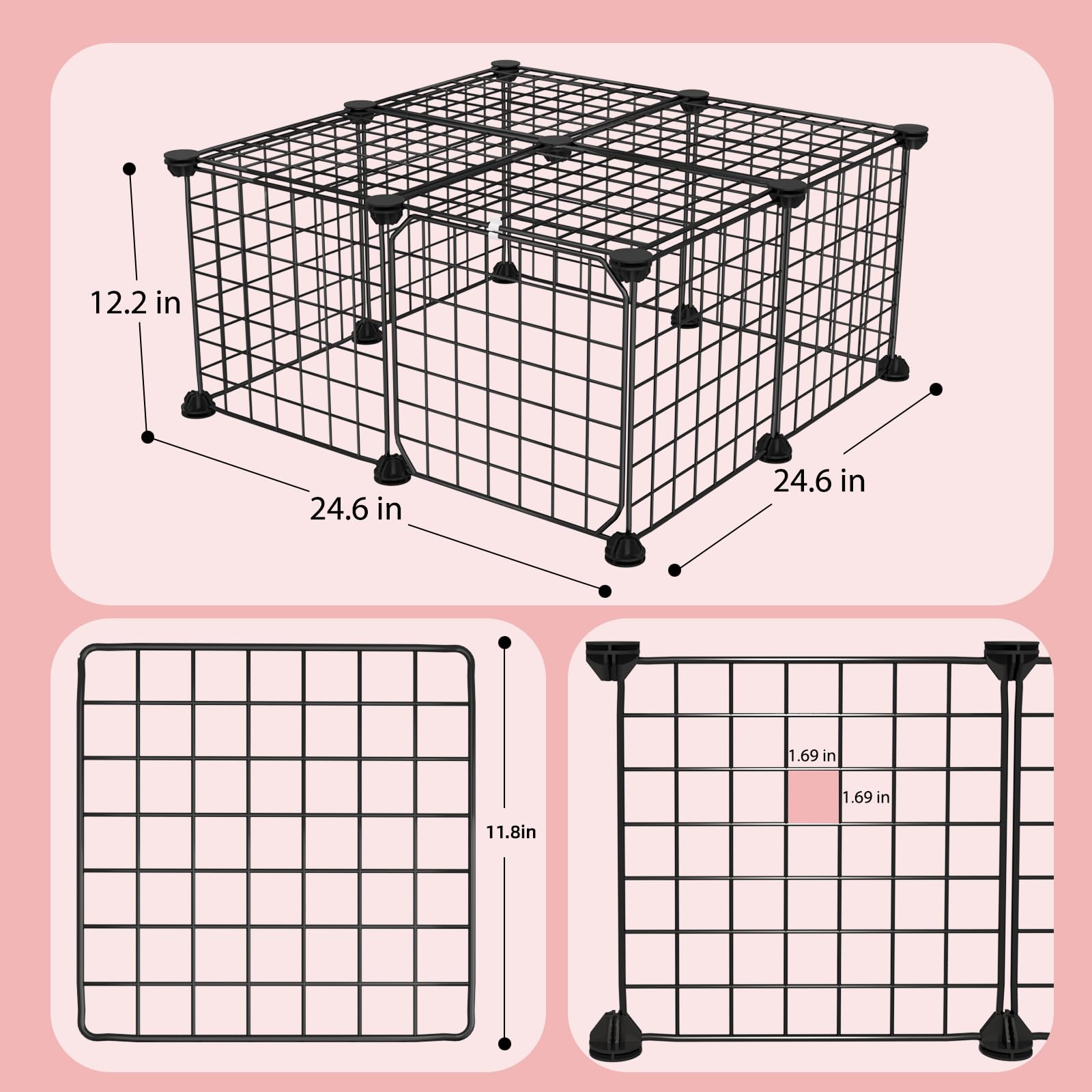 Guinea Pig Cages With Door And Top, 25X25X12Inch Small Animal Cage, 12Pcs Metal Grid Panels Small Animal Playpen, Expandable Cag