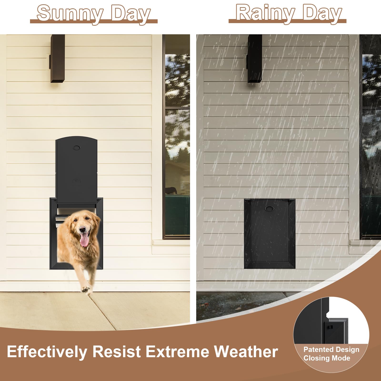 Sammak Dog Door For Wall, Heavy Duty Dog Door With Aluminum Frame And Telescoping Tunnel, Two Magnetic Flaps And Two Sliding Loc