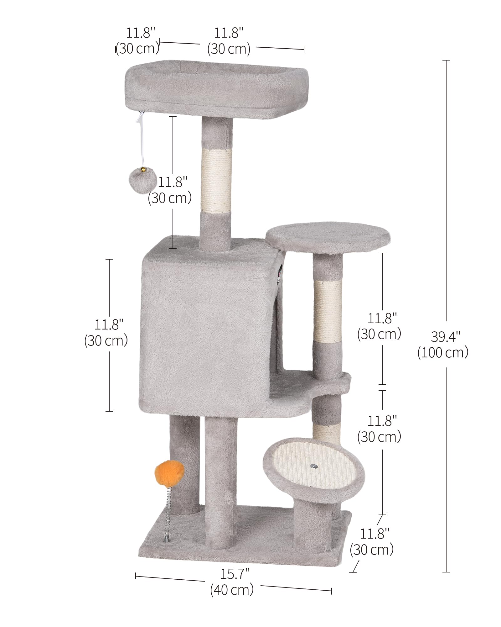 Fourfurpets Cat Tree, 39.4-Inch Cat Tower For Indoor Cats, Small Cat Tower With Scratching Post, Multi-Level Cat Condo With Wide