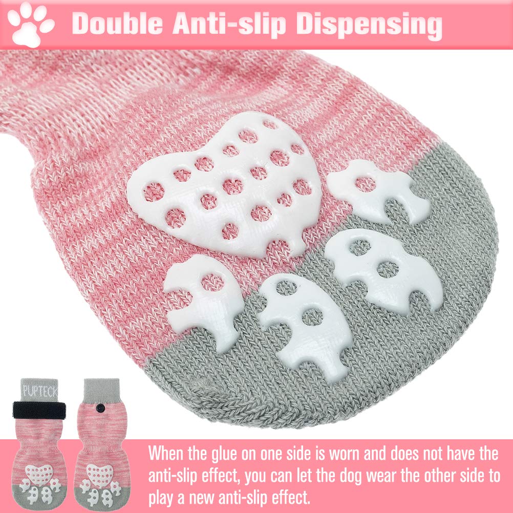 Pupteck Double Side Anti-Slip Dog Socks - 4 Pack Dog Paw Protection For Puppy Indoor Traction Wear On Hardwood Floor For Small And Medium Dogs, Soft And Comfortable With Adjustable Straps