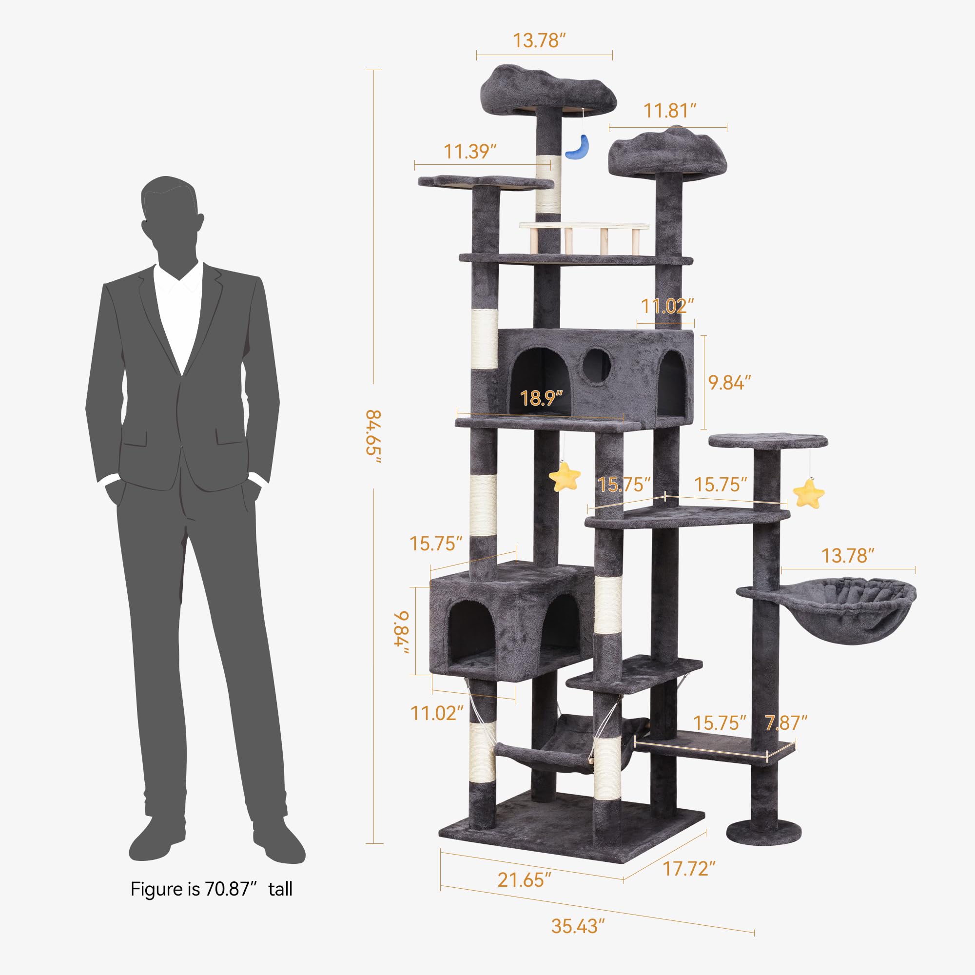 Meecal 85In Giant Cat Tree For Indoor Cats Large Adult, Tall Cat Tower With Scratching Post, Heavy Duty Cat Tree For Big Cats, C