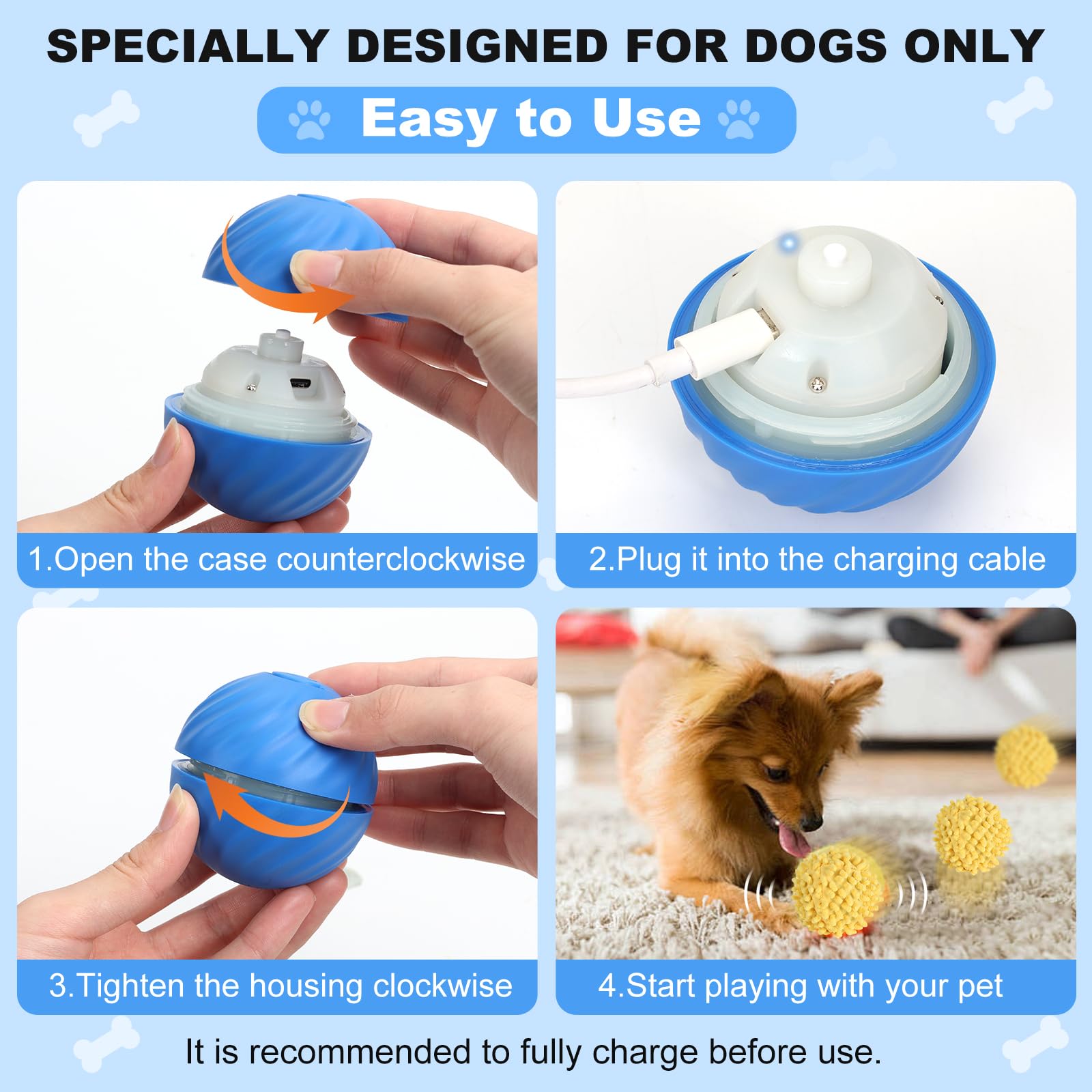 Interactive Dog Toys Usb Rechargeable, Bouncing Ball For Dogs With Cover, Rolling Balls Toy For/Small/Medium/Large Dogs, Enrichm