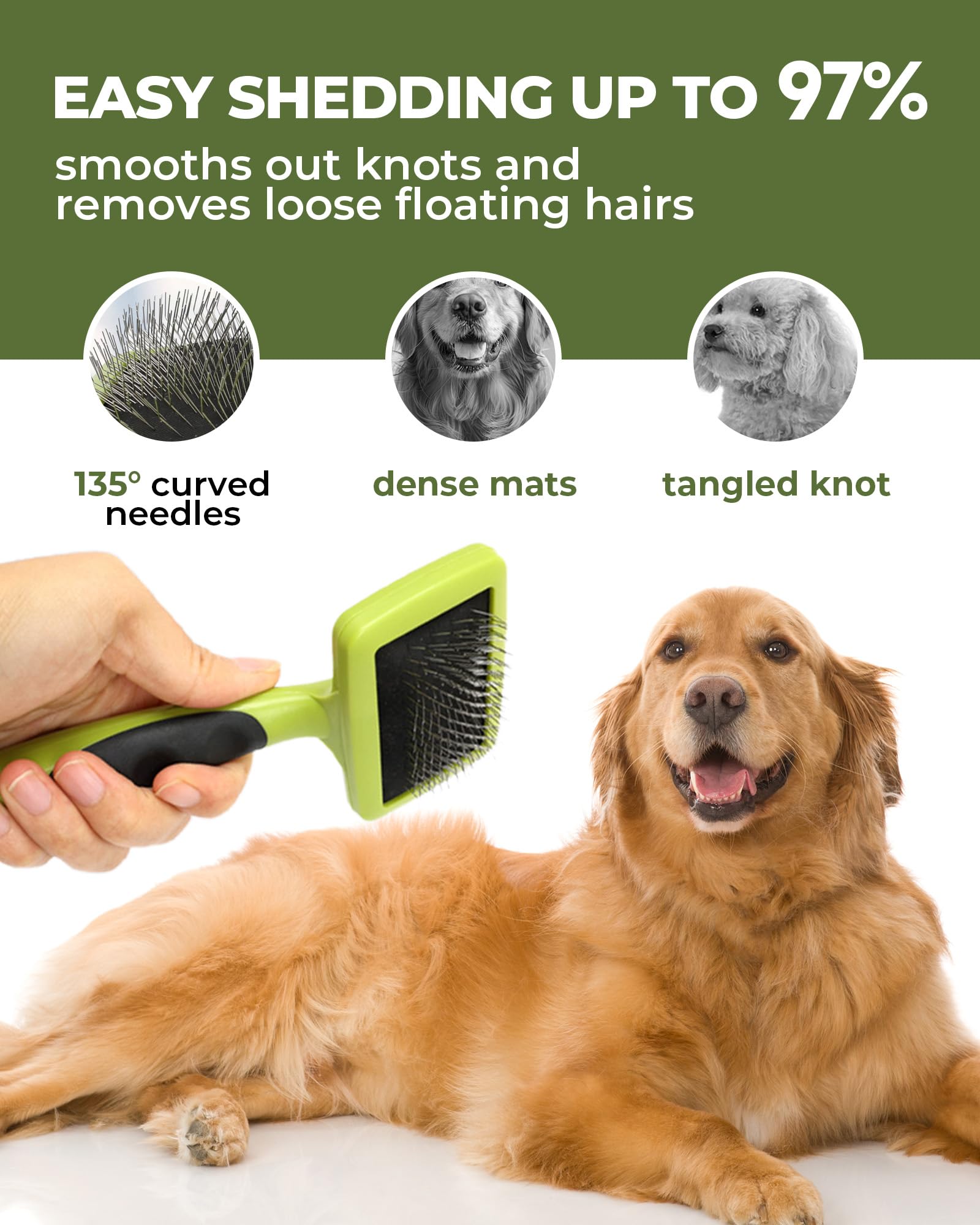 Kueiox Dog Brush For Shedding Grooming,6 Pack Long-Pin Brush Set For Long Haired Dog Cat Goldendoodles Poodles Doodles Green