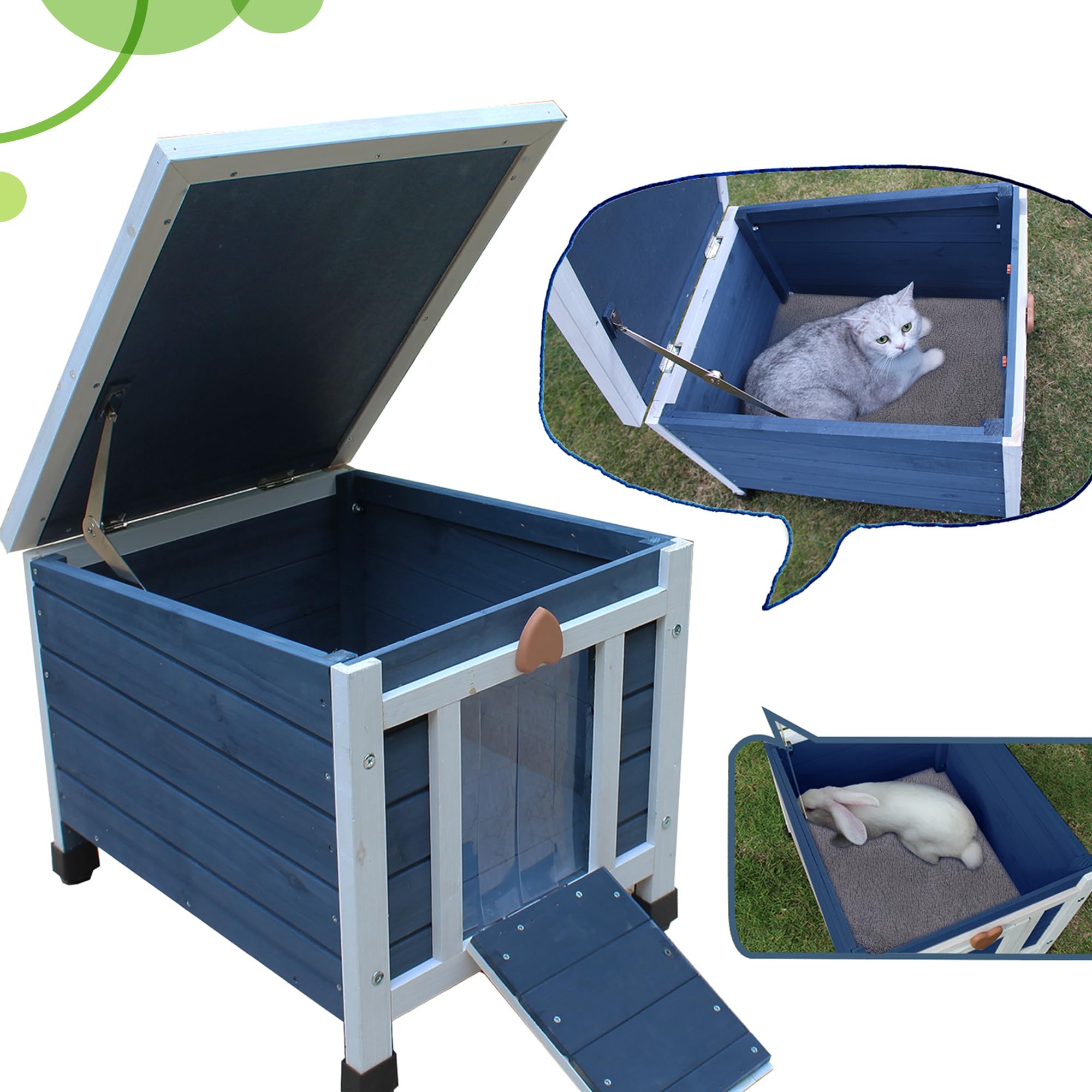 Rockever Outdoor Cat House,Outdoor Cat Houses For Feral Cats Weatherproof Rabbit Hutch Small, Wooden Small Pet House And Habitat