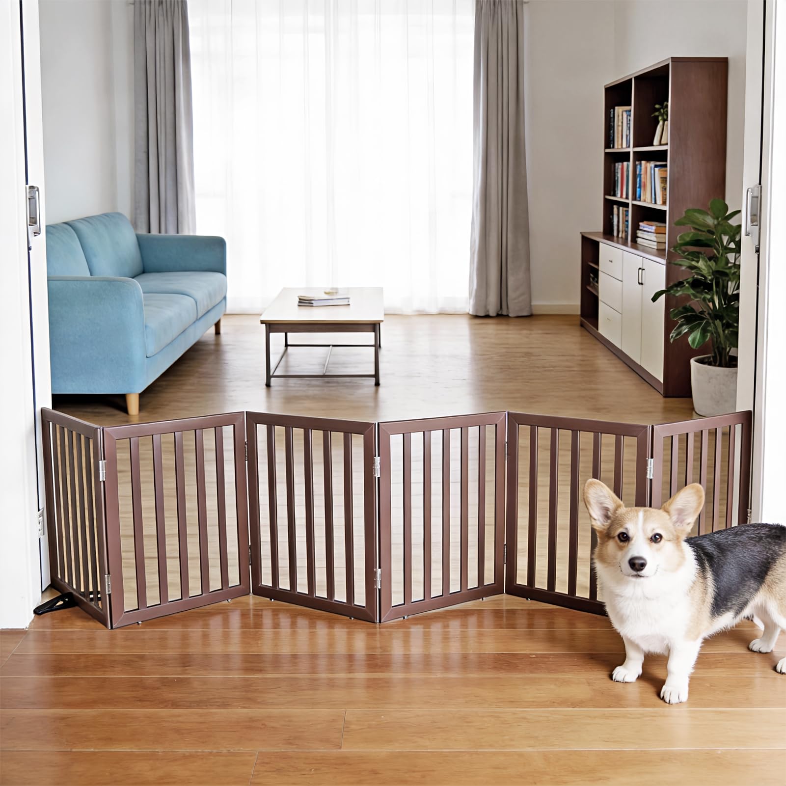 SFJC Dog Gate Indoor, Freestanding Dog Fence for The House, Doorways, Hallways,or Stairs,Pet Gate Foldable Wooden,Expandable 24 