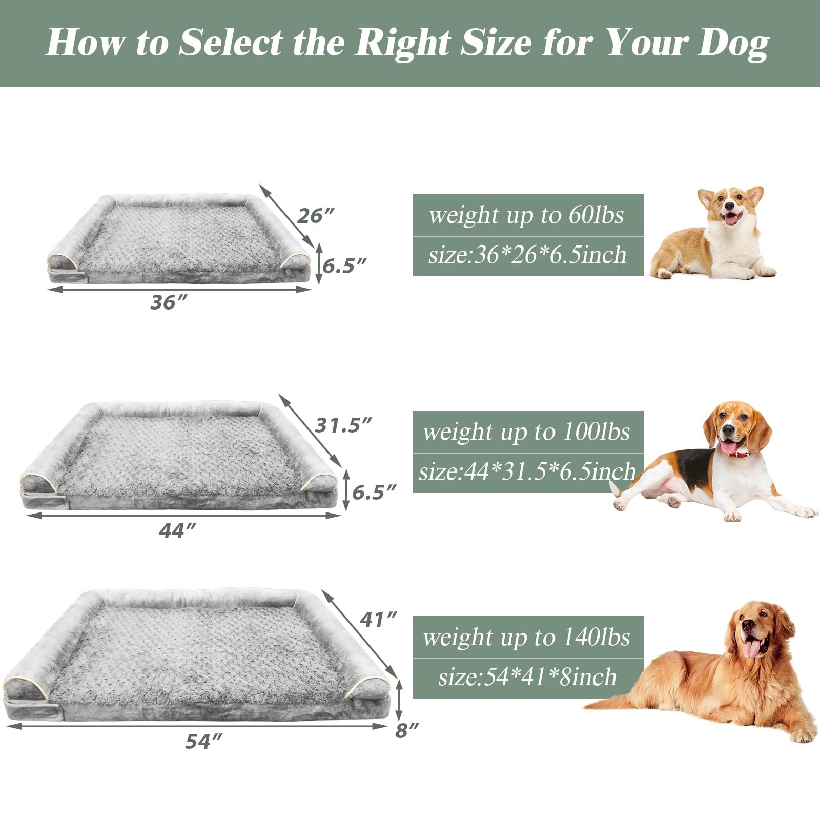 Modcart Orthopedic Dog Bed, Extra Large With Memory Foam, Waterproof & Washable Cover (36 In, Grey)
