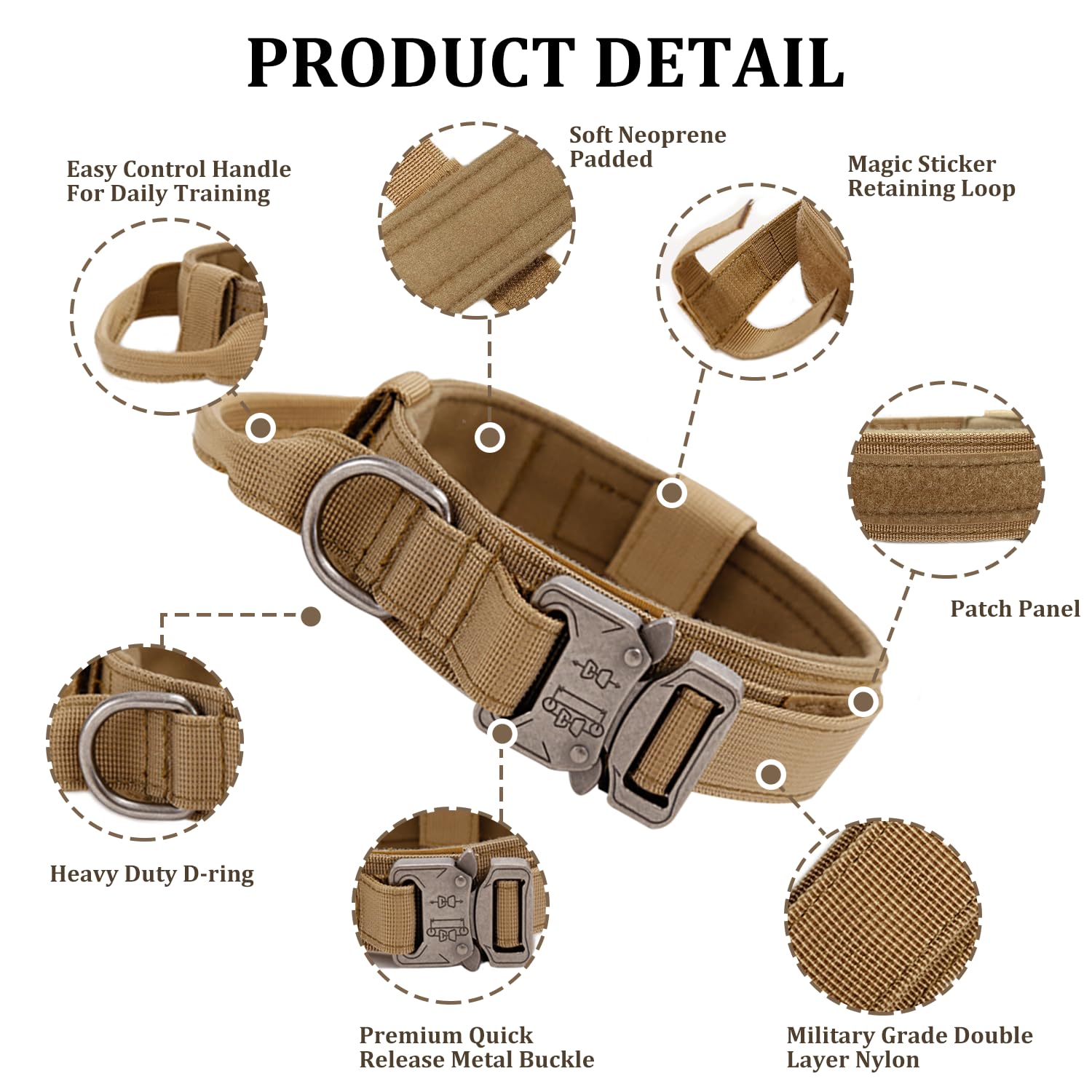 Tactical Dog Collar with Handle - Military Adjustable Dog Training Collar Soft Nylon and Heavy Duty Metal Buckle for Medium Larg