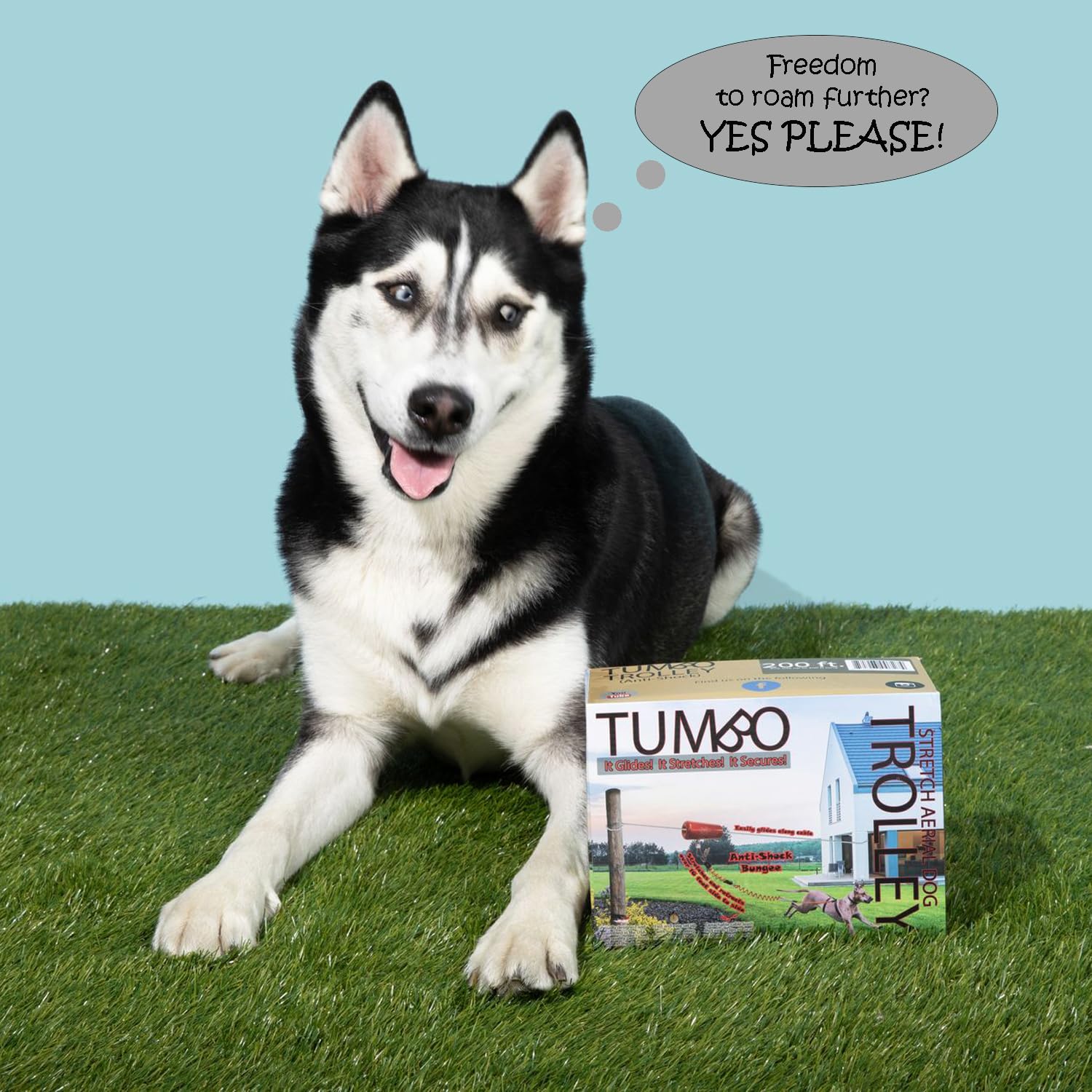 Tumbo Trolley 200Ft - Anti-Shock Aerial Dog Runner For Yard Small And Large Dog - Heavy Duty Dog Gear - Best Dog Run And Zipline For Backyards - Trolley System Camping - 100Ft / 150Ft / 200Ft
