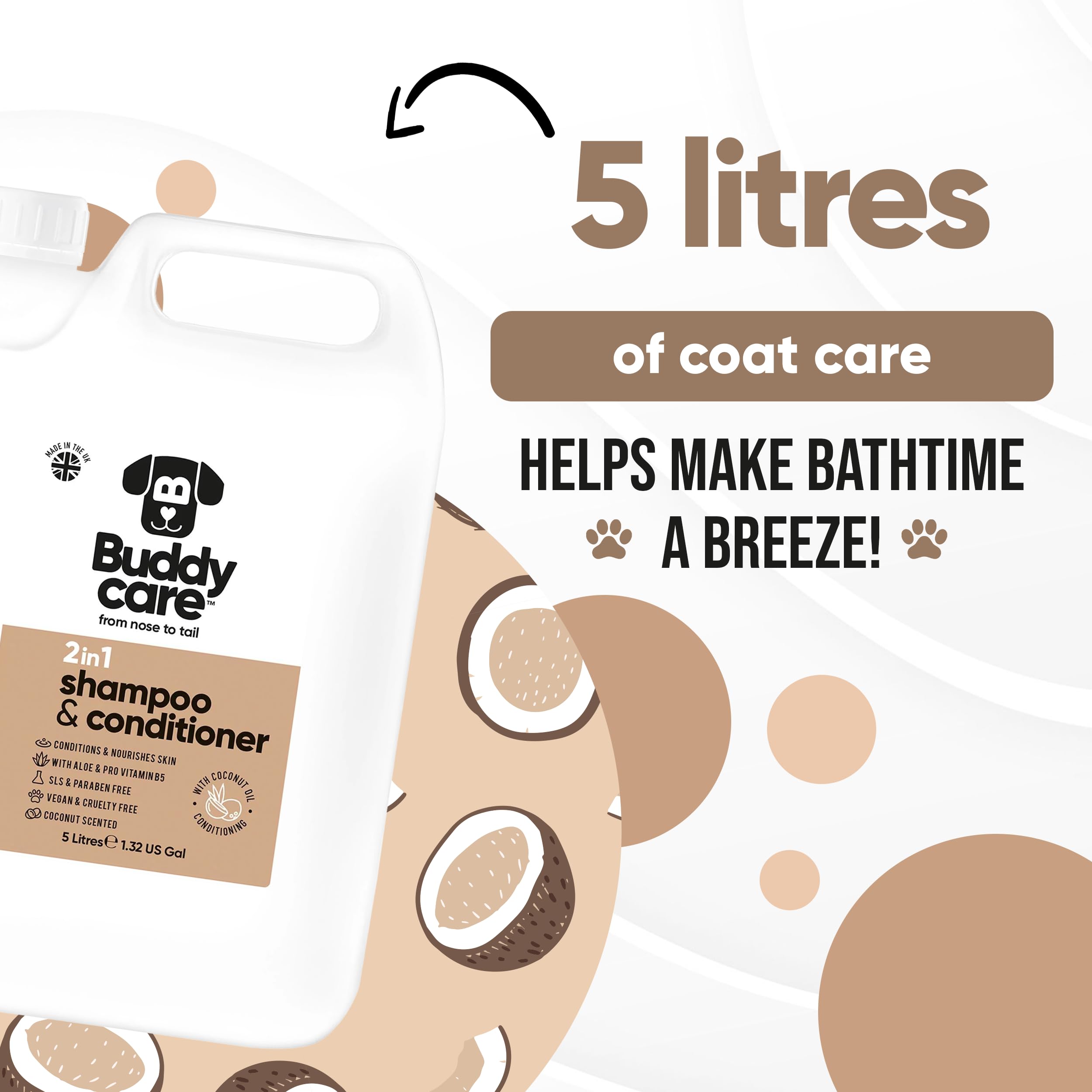 2In1 Dog Shampoo & Conditioner By Buddycare | Coconut Scented | With Aloe Vera And Pro Vitamin B5 (169.07Oz)