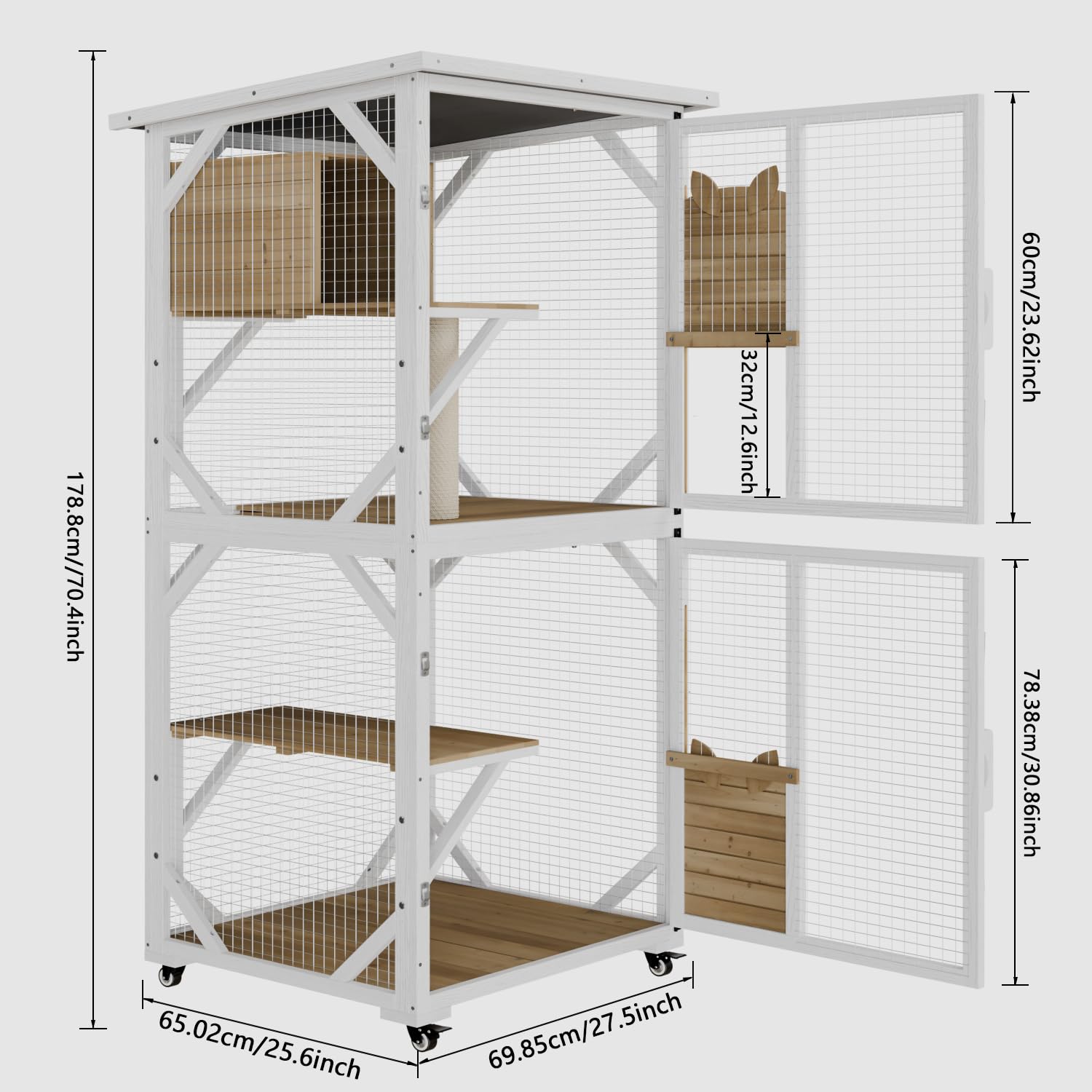 OFIKA Cat House Catio Outdoor Enclosure with Waterproof Roof,71 cat House & Condos on Wheels for Outdoor Patio,Cat Window Box,