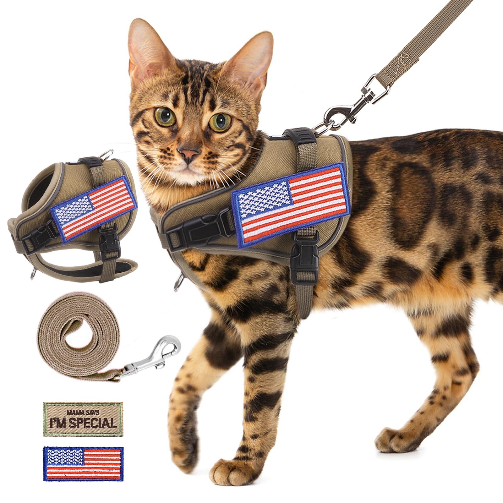 Pupteck Tactical Cat Harness And Leash Set Escape Proof, Adjustable Reflective Kitten Jacket Easy Control, Pet Vest Harness For 
