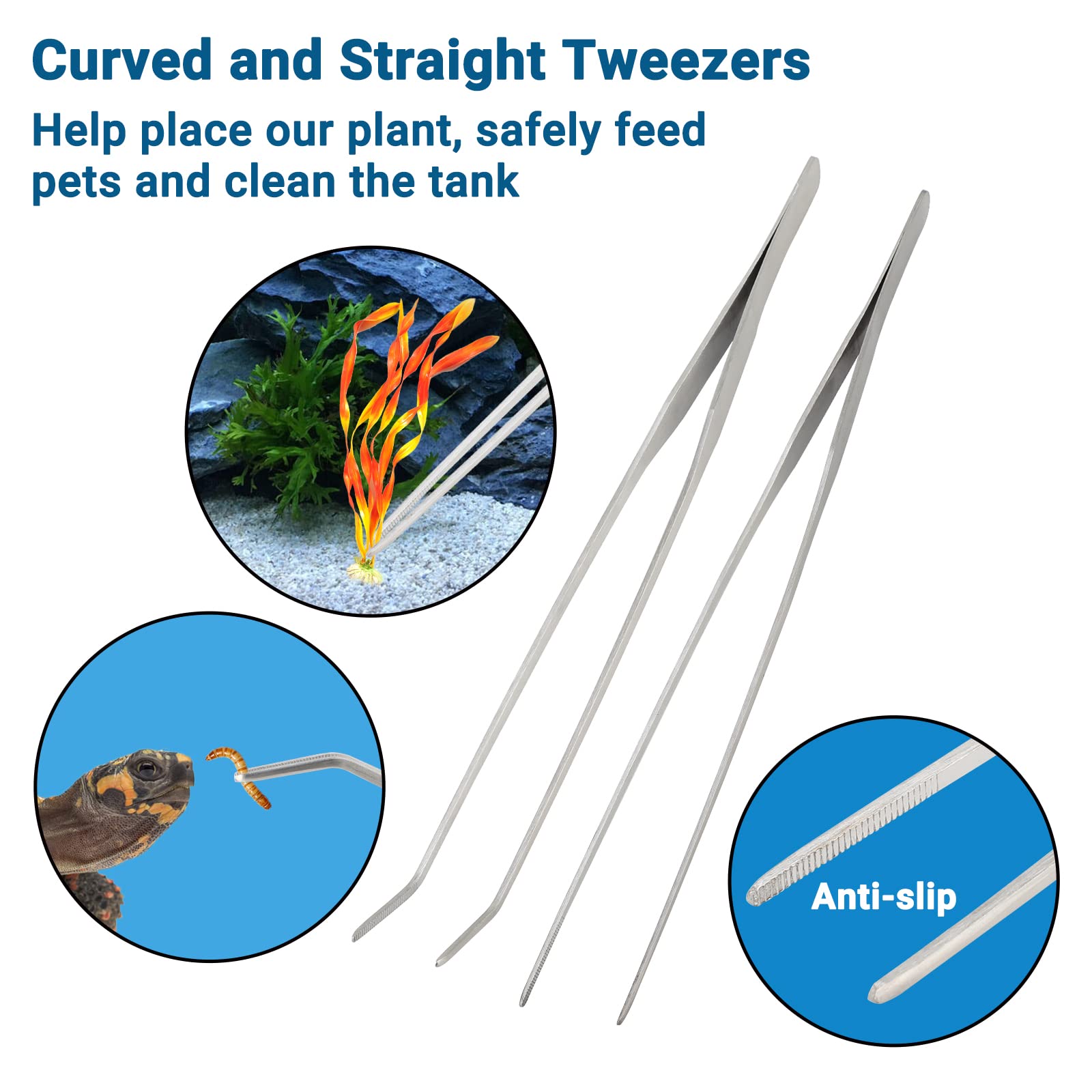 Segarty 6-in-1 Stainless Steel Aquascaping Tools Kit - Silver Plant Scissors, Tweezers, Scrapers for Fish Tank Care