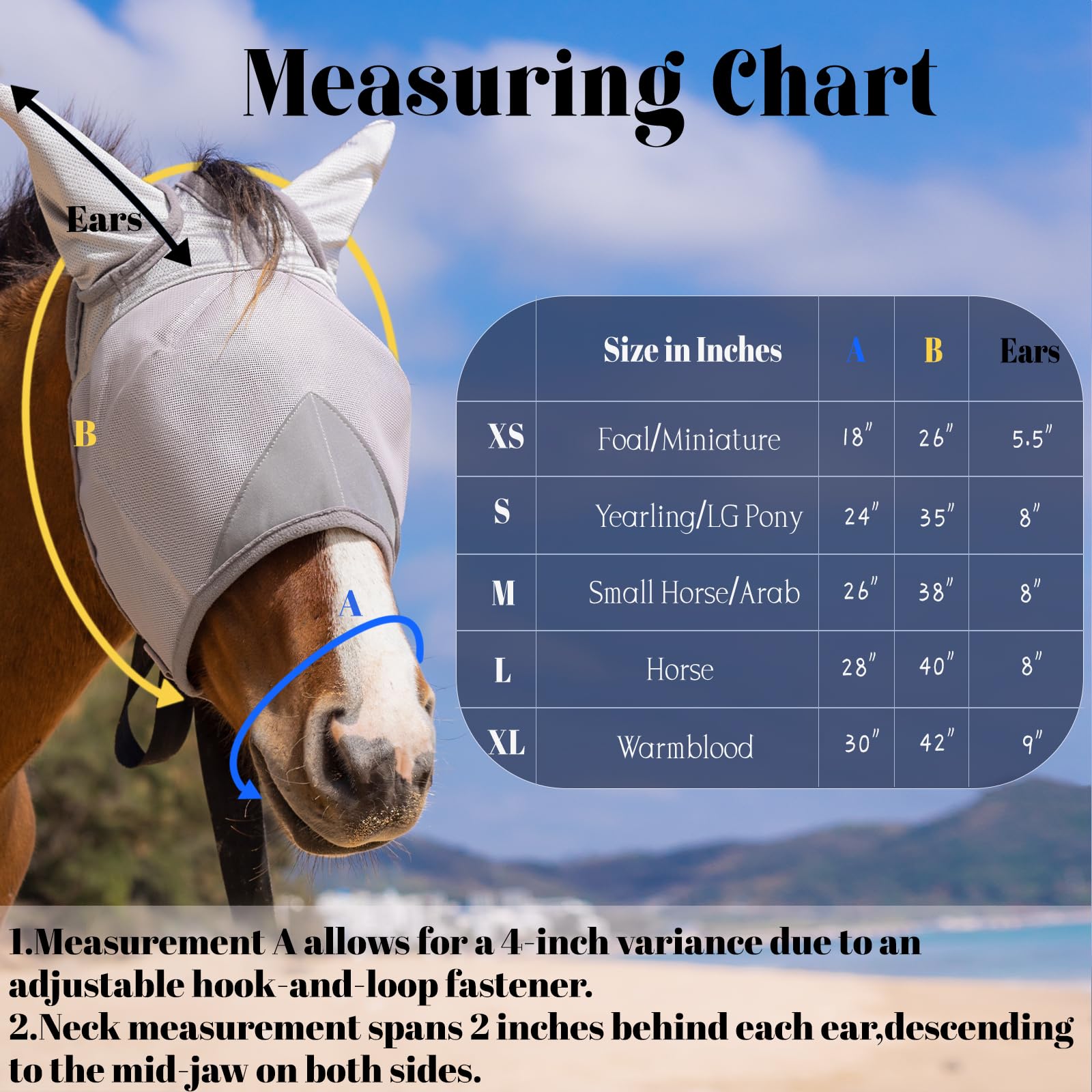 Raelitego Horse Fly Mask, Adjustable Fly Masks for Horses with Ears, UV Protection from Insect Pests Comfort Mesh Without Nose A