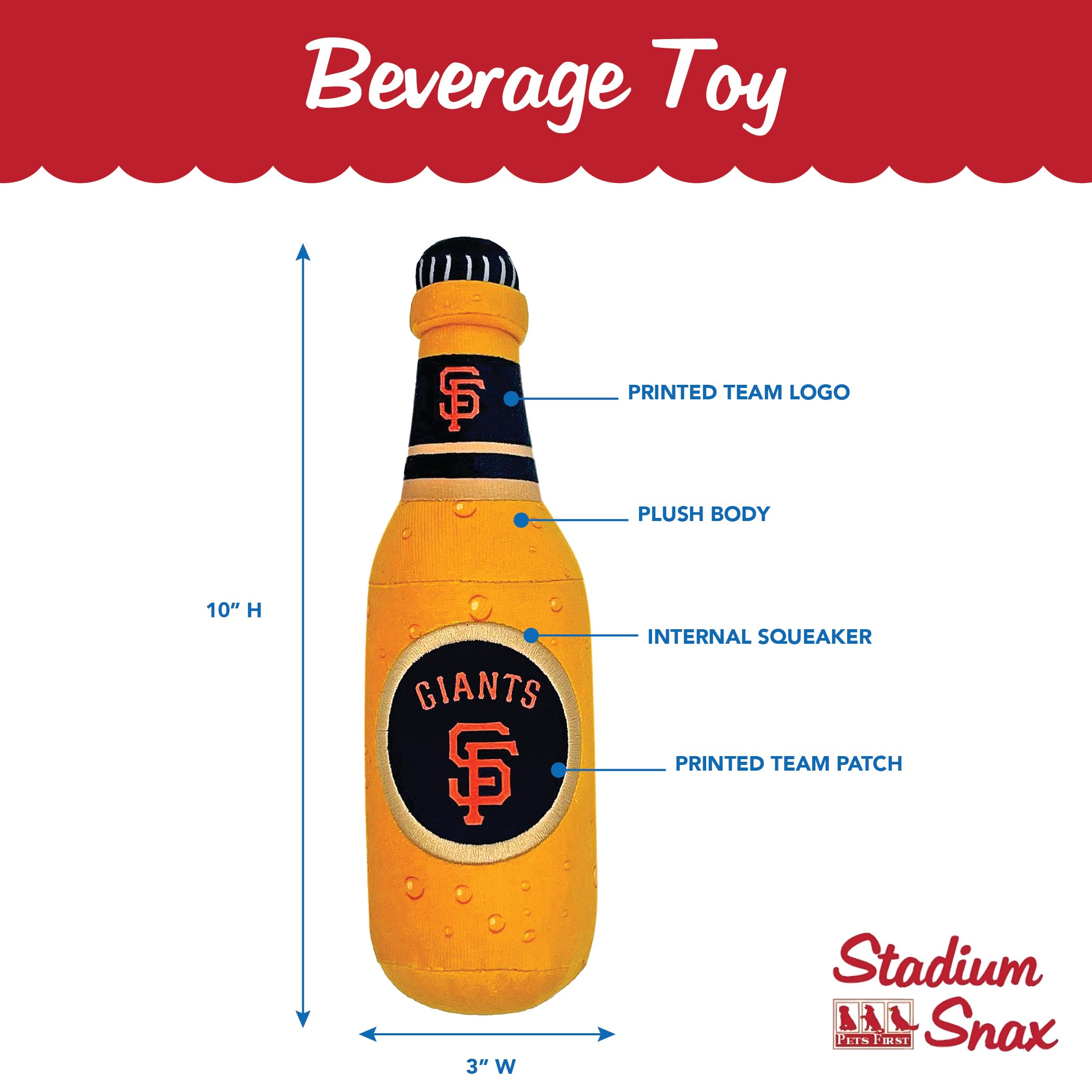Pets First Mlb San Francisco Giants Stadium Beer Bottle Plush Dog Toy-Cutest Plush Toy For Dogs & Cats With Inner Squeaker & Pre