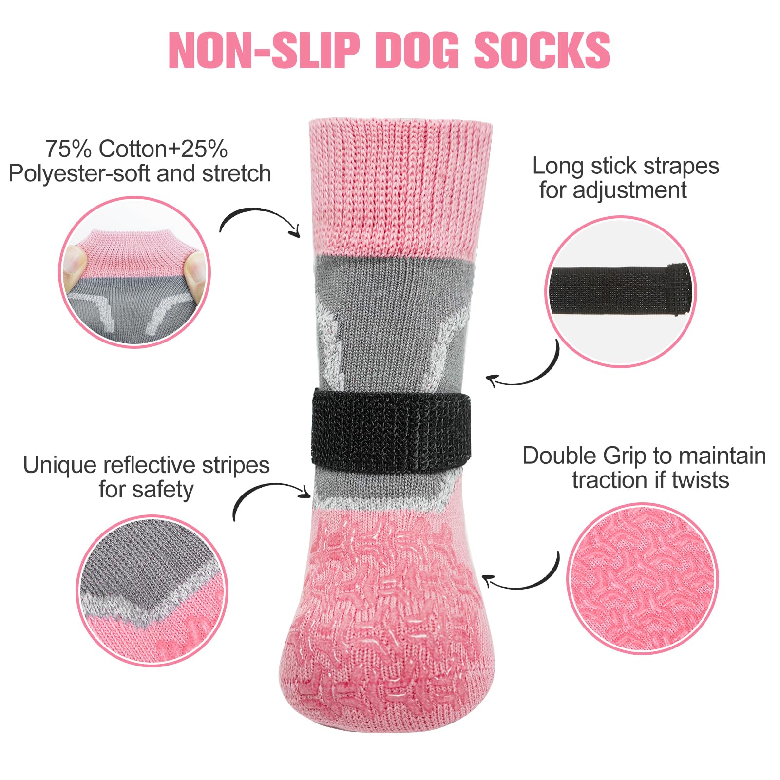 Beautyzoo Dog Socks To Prevent Licking Paws For Hardwood Floors Anti Slip, Dog Shoes Booties For Hot/Cold Pavement,Grippy Boots