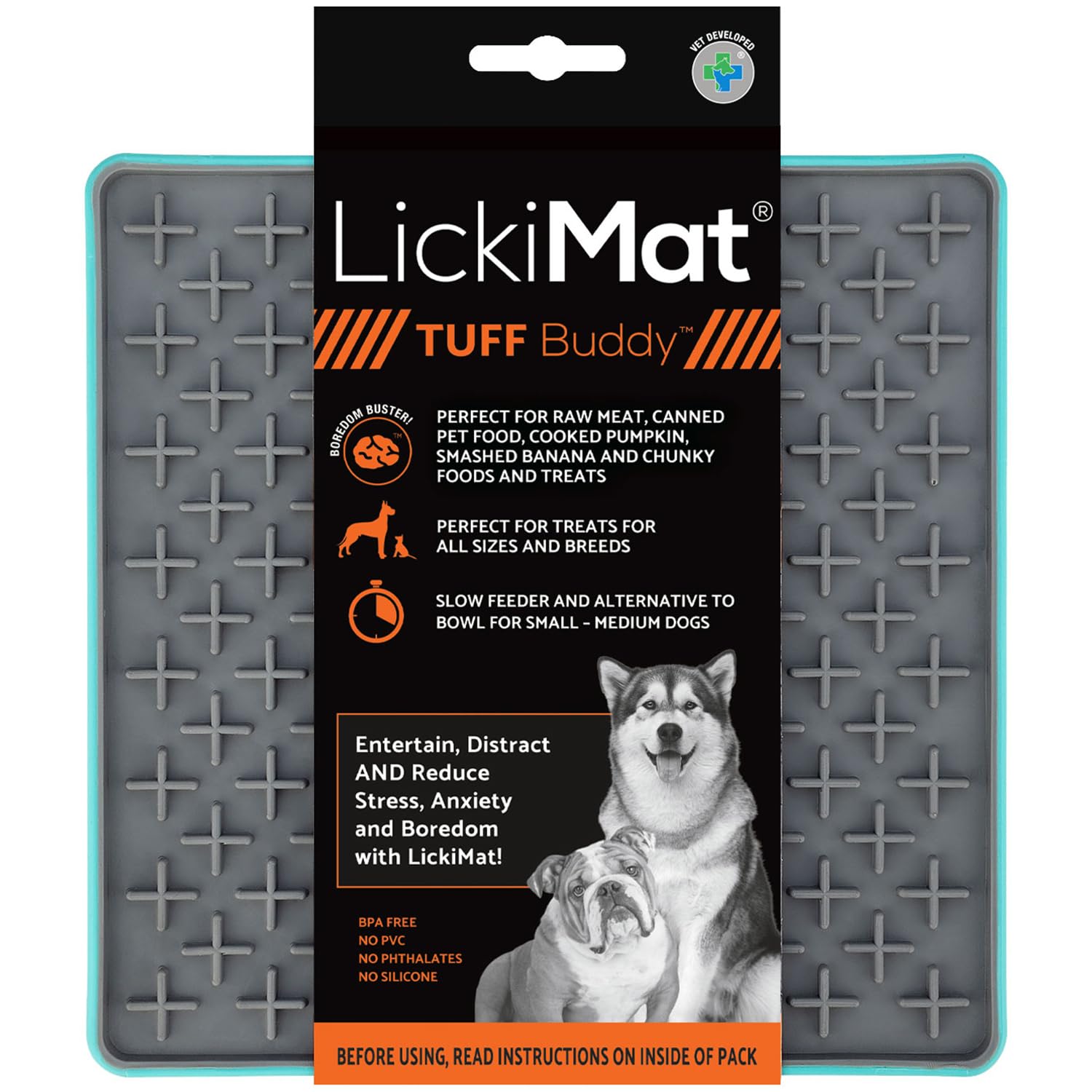 LickiMat Tuff, Heavy-Duty Buddy, Dog Slow Feeder Lick Mat, Boredom Anxiety Reducer; Perfect for Food, Treats, Yogurt, or Peanut 