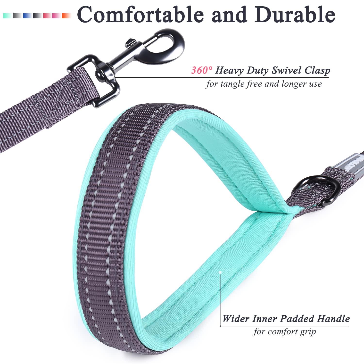 VIVAGLORY Dog Training Leash With Comfortable Padded Handle, Heavy Duty Reflective for Safety Walking, Medium & Large Dogs