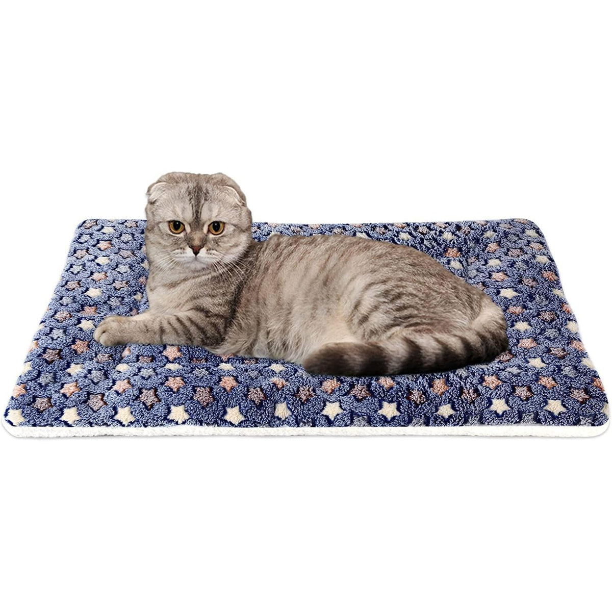 Mora Pets Cat Bed Dog Crate Pad Ultra Soft Pet Bed With Cute Star Print Washable Crate Mat For Small Dogs And Indoor Cats Reversible Fleece Kennel Pad Cat Carrier Mat 14 X 17.5 Inch Dark Blue