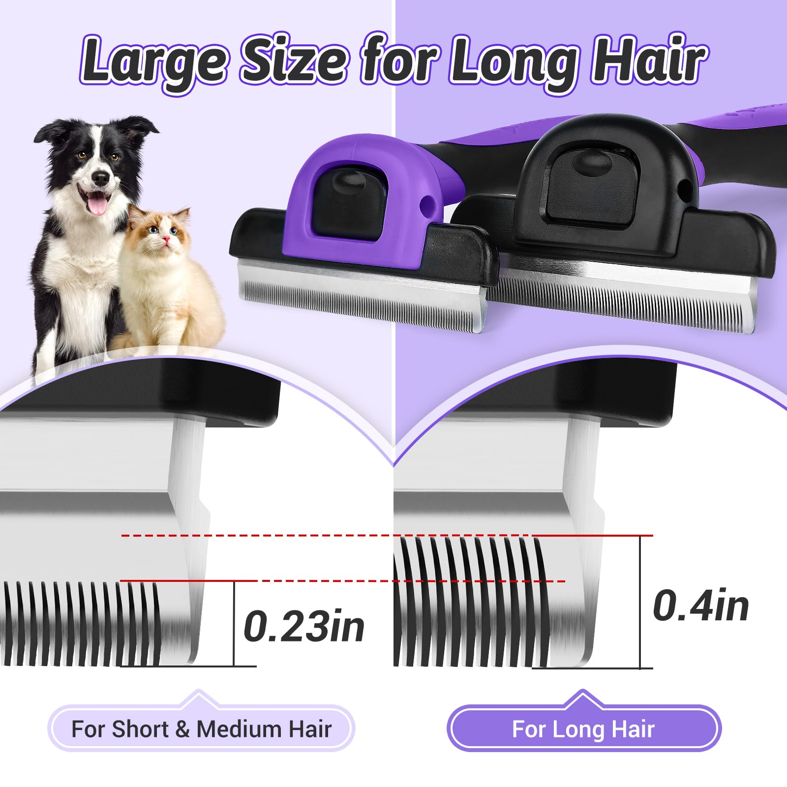 Miu Color Long Hair Pet Grooming Brush, Deshedding Tool For Medium And Large Dogs & Cats, Effectively Reduces Shedding By Up To 95% For Pet Hair, Purple