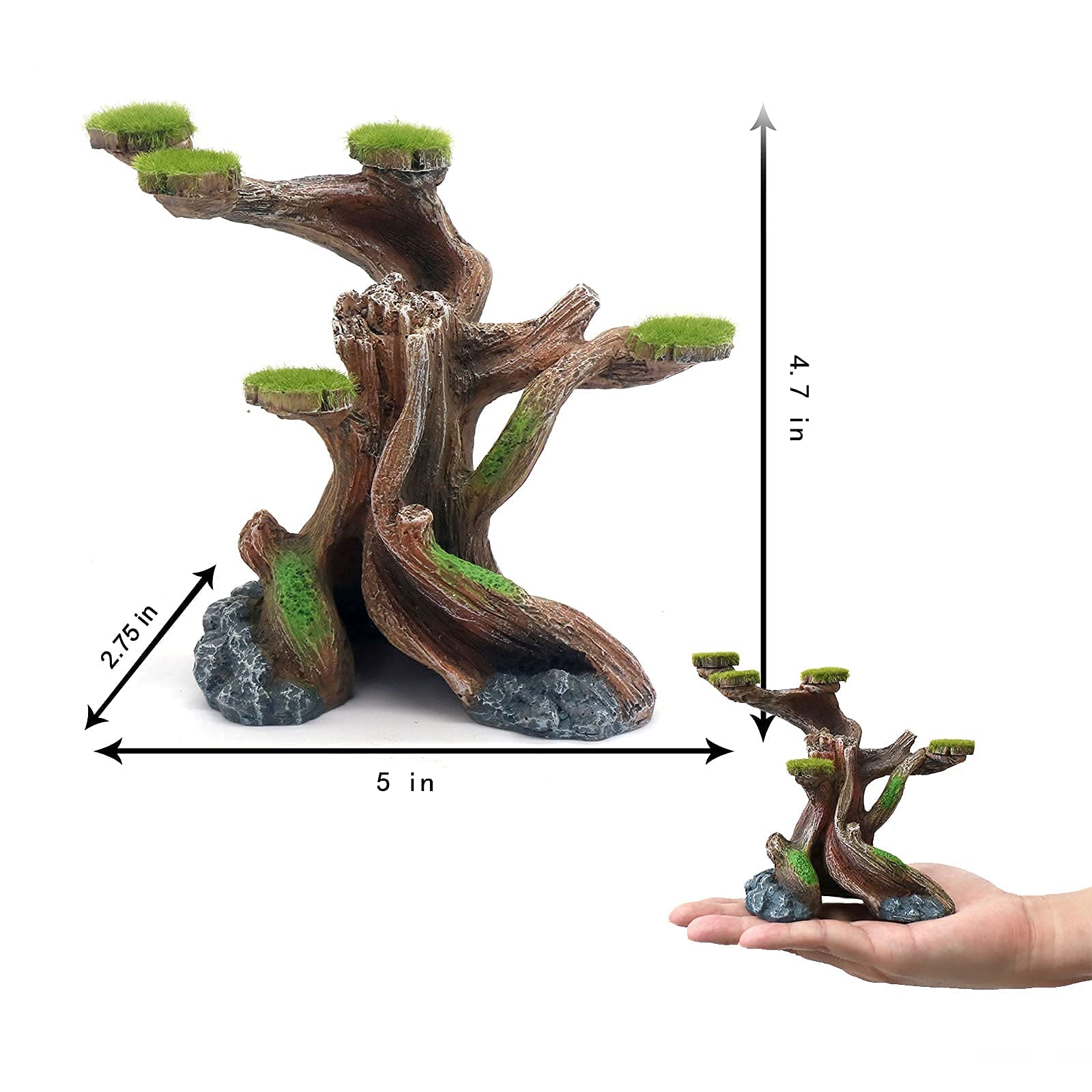 Relaqcc Reptile Decor Aquarium Decorations Artificial Moss Resin Fish Tank Rocks Simulation Hollow Tree Leopard Gecko Trunk Accessories Aquarium View(Small)