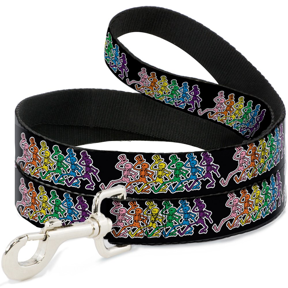 Dog Leash Dancing Skeletons Black Multi Color 6 Feet Long 1.5 Inch Wide