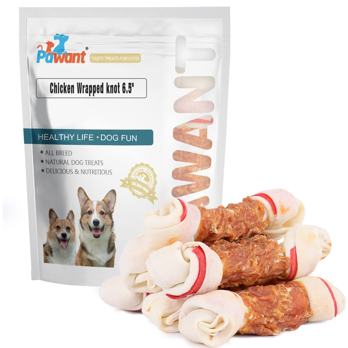 Pawant Dog Treats Chicken Wrapped Rawhide Bones For Small Dog Treats Puppy Chews Snacks Promotes Healthy Chewing Chicken Wrapped Knot 6.5' 2Lb